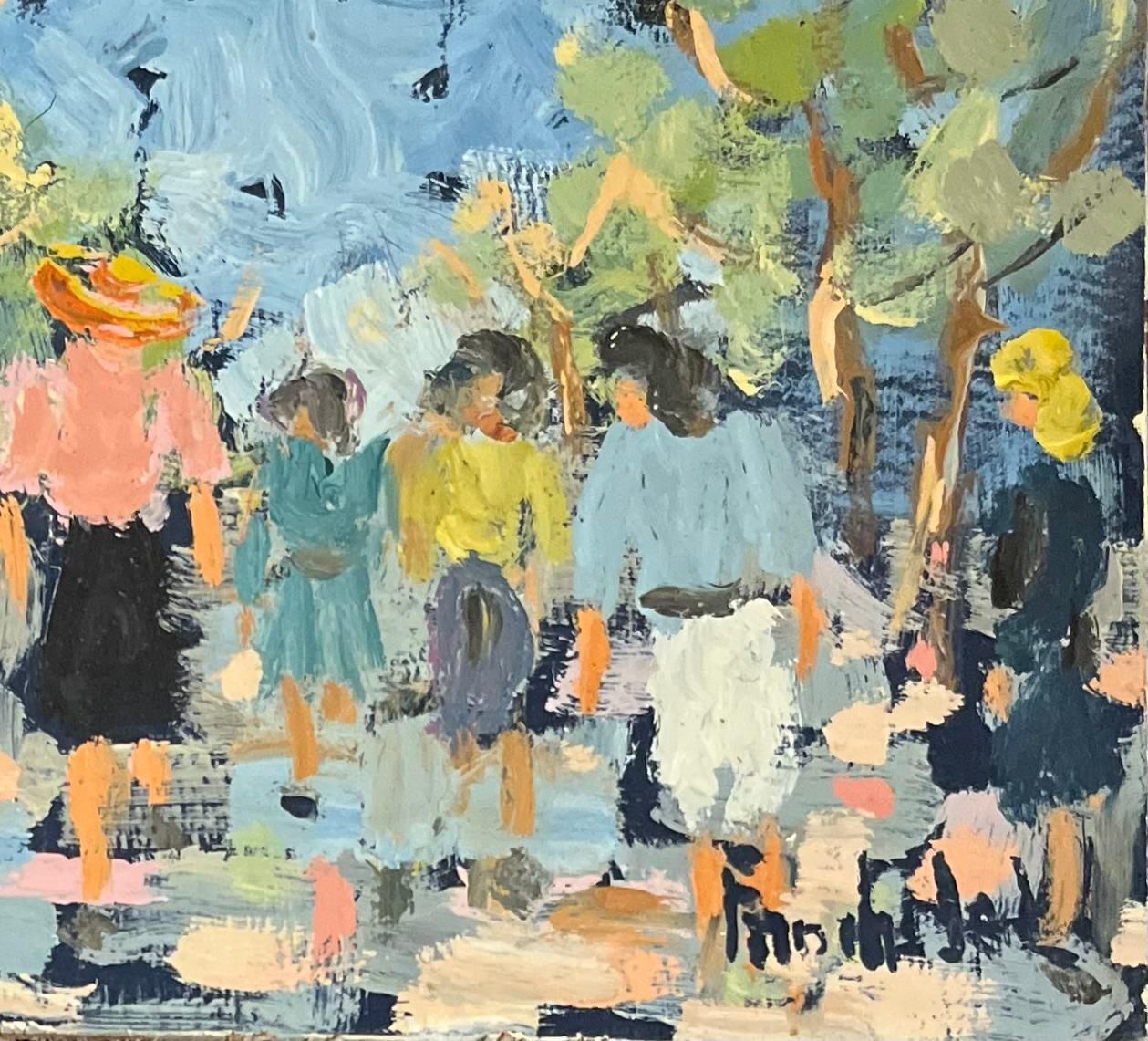 French Impressionist Oil Painting Of Figures Walking Through A Sunlit Park photo for sale