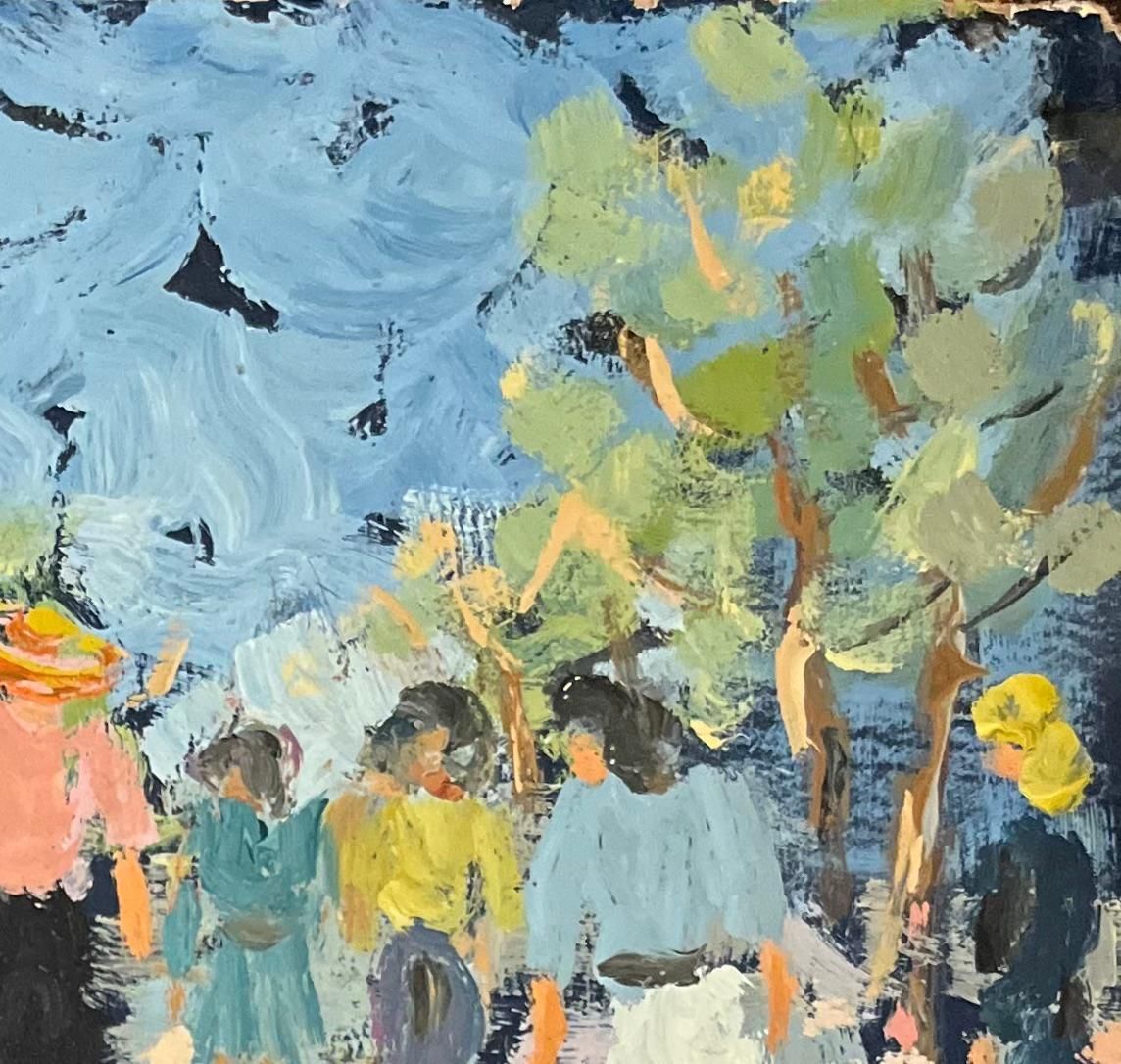 French Impressionist Oil Painting Of Figures Walking Through A Sunlit Park photo 575.0