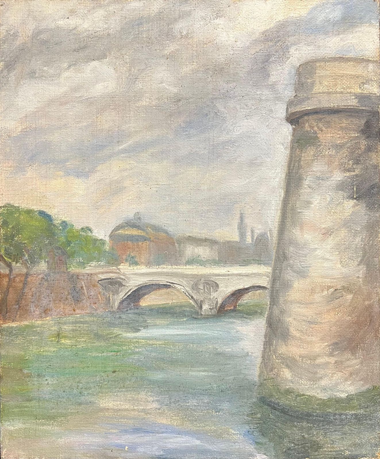 Simone Forge 1930's French Impressionist Impressionistic Parisian Stone Bridge River Seine 19th Century