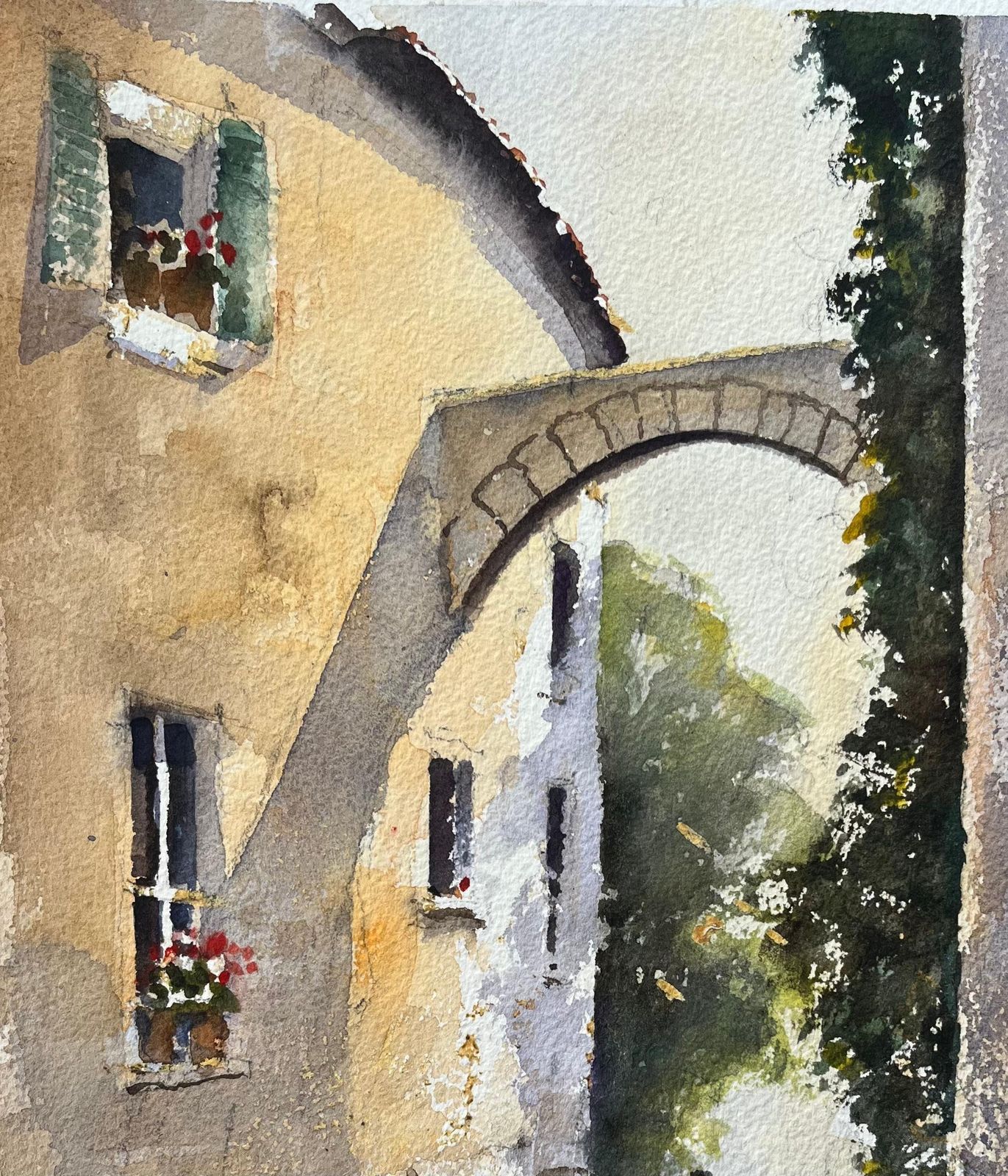Anthony Avery British Impressionist Watercolor Of An Italian Village Archway With Figures photo vinterior