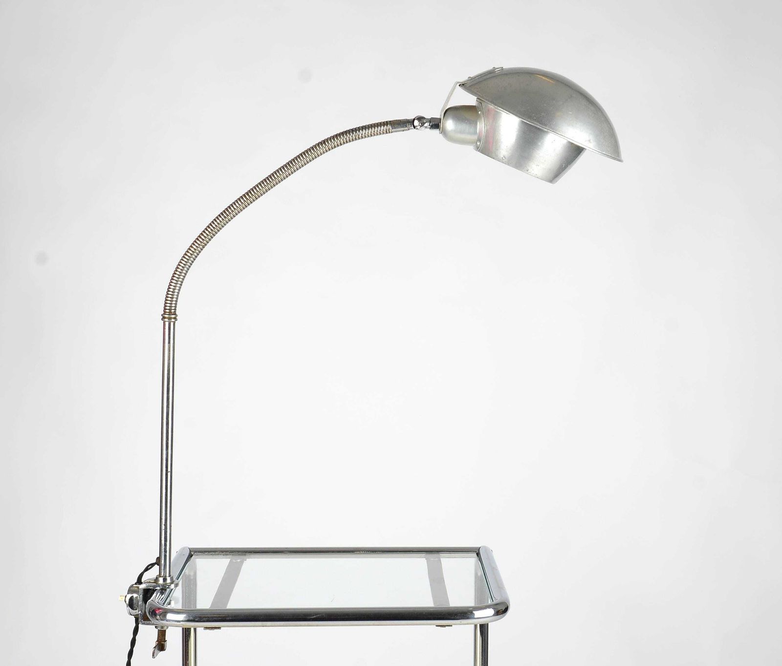 Bauhaus Art Deco Goose Neck Task Lamp, 1930s – Desk Lamp In Chrome Plated With Opaline Glass, Modernist Lamp Industrial Workshop Lamp