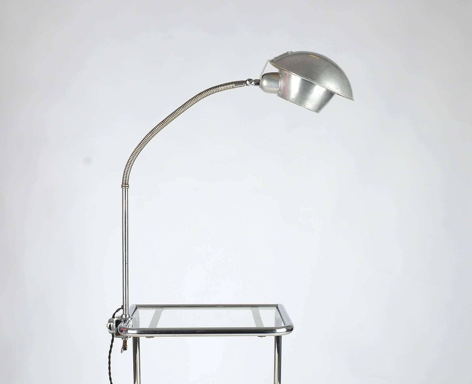 Bauhaus Art Deco Goose Neck Task Lamp, 1930s – Desk Lamp In Chrome Plated With Opaline Glass, Modernist Lamp Industrial Workshop Lamp photo furniture