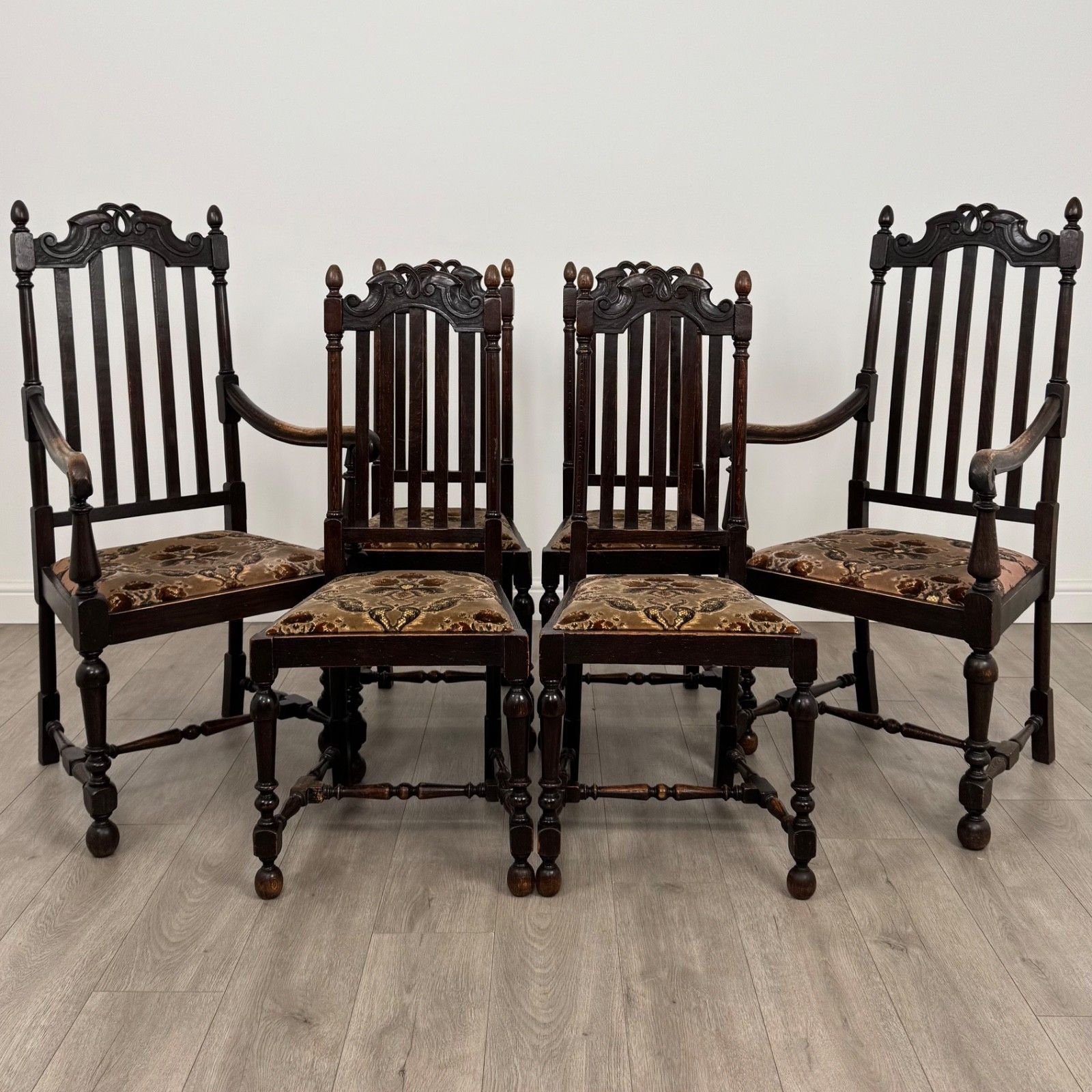 Antique 20th Century Good Quality Set Of 6 Oak Dining Chairs