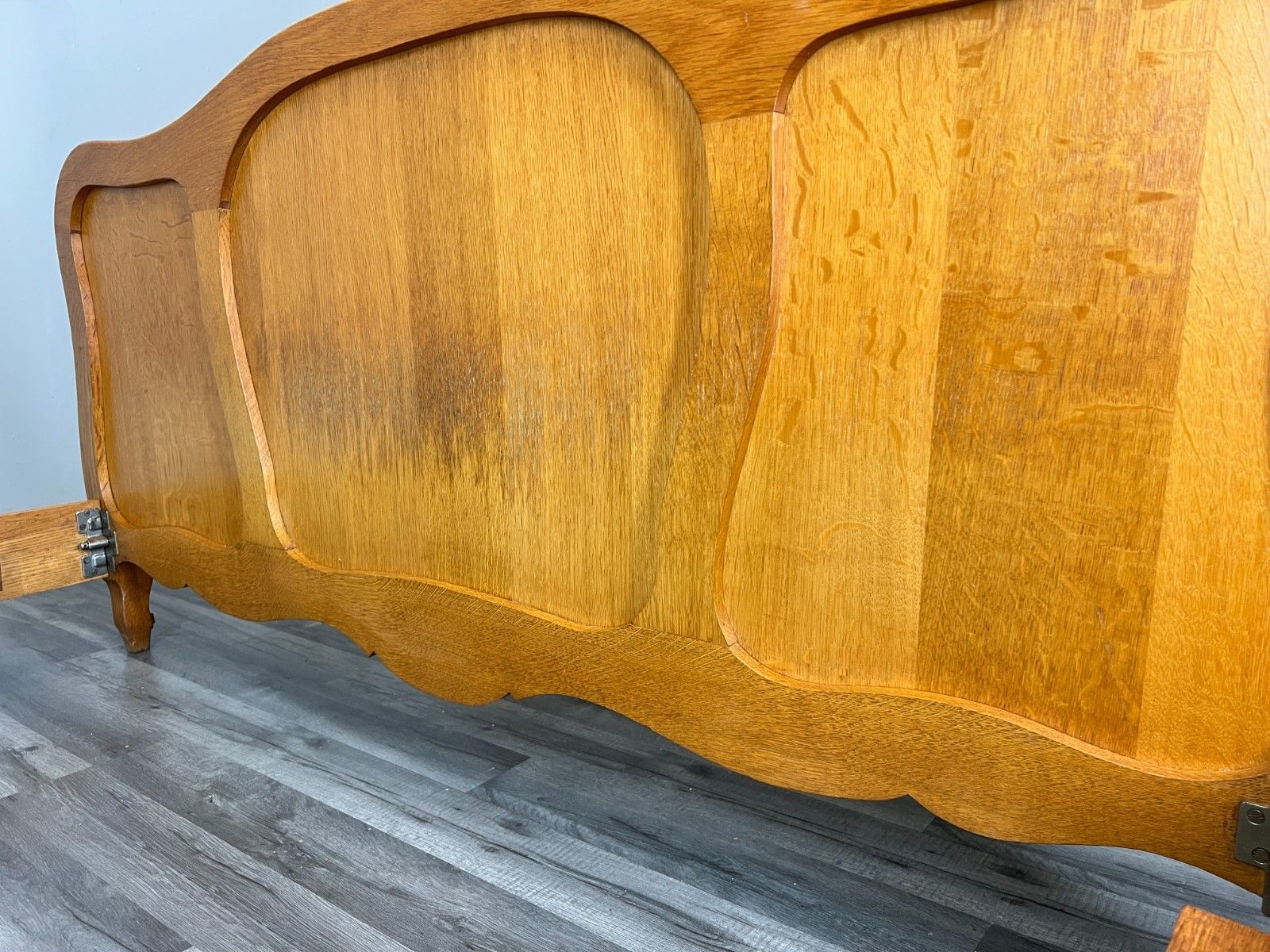 photo for sale Bed Vintage French Louis XVI Double Bed Frame Oak Carved Headboard Lot 4614