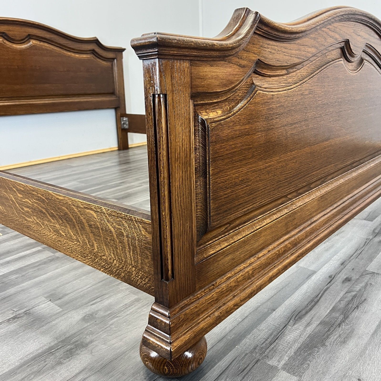 Furniture Bed Vintage French Style King Size Bed Frame Oak Carved Headboard Lot 4622 photo