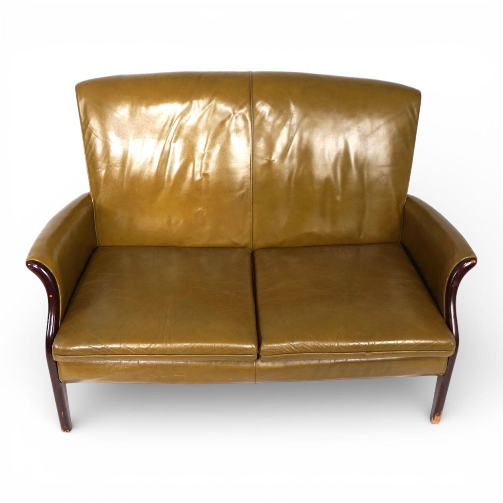 photo for sale Moss Green Froxfield Leather Two Seater Sofa By Parker Knoll, 1960