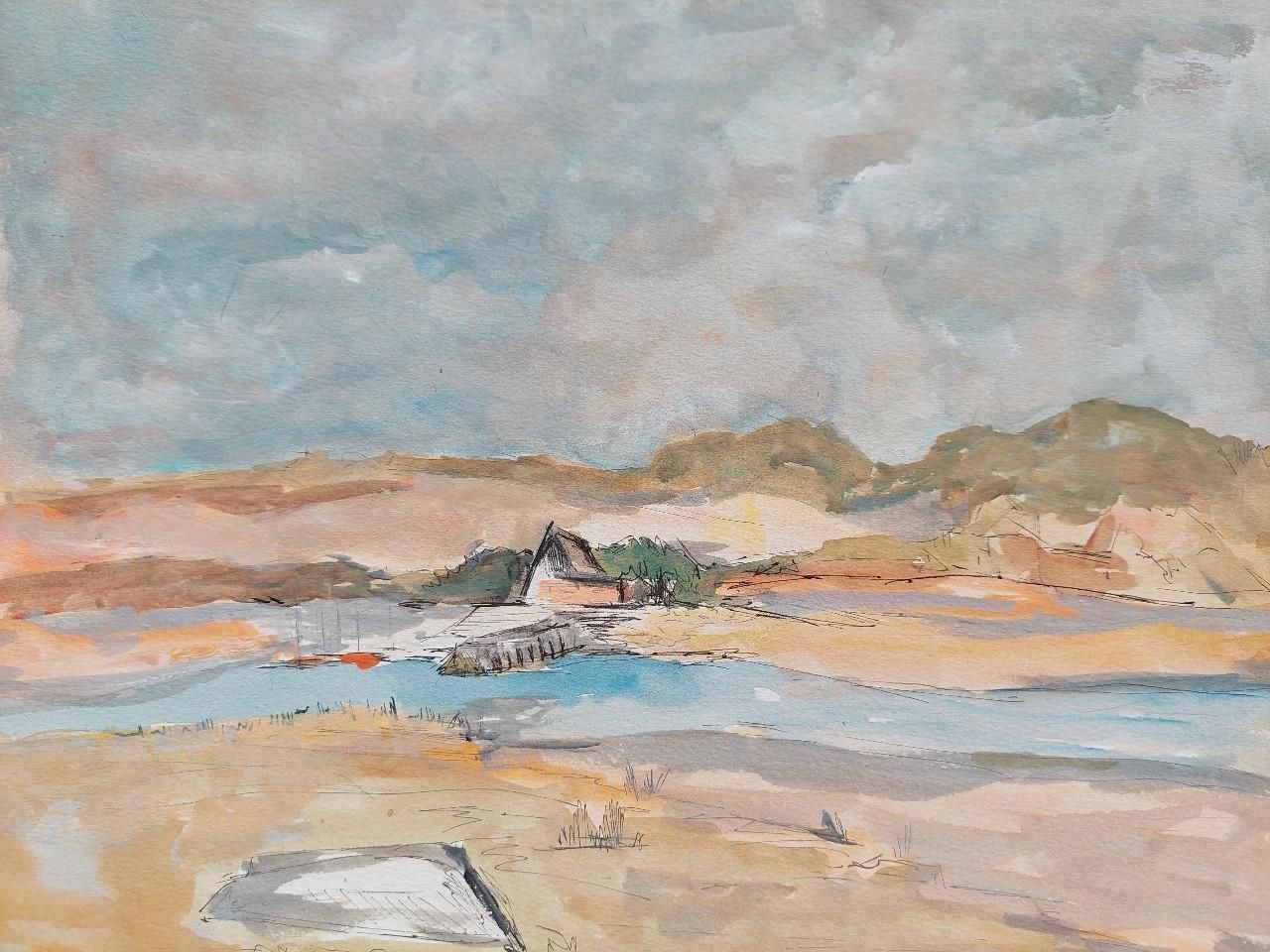 Bernard Labbe 20th Century French Modernist Cubist Painting Labbe, Coastal Landscape 20th Century photo Art