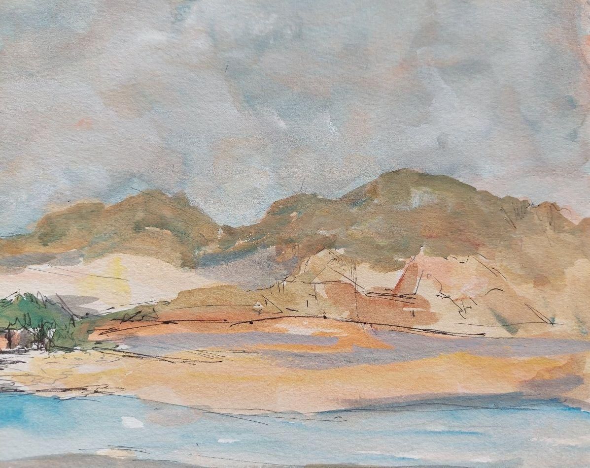 photo furniture Bernard Labbe 20th Century French Modernist Cubist Painting Labbe, Coastal Landscape 20th Century