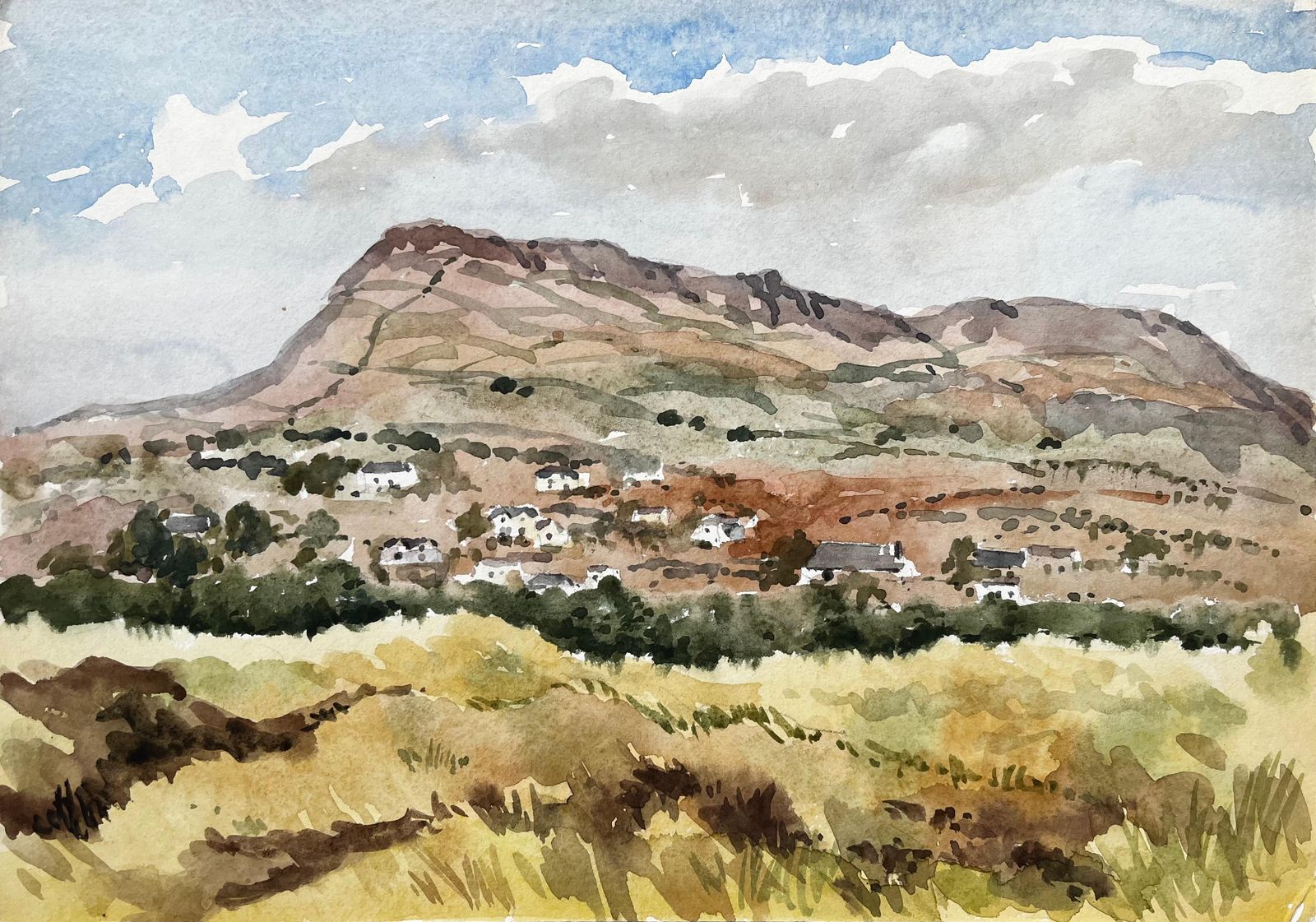 Anthony Herbert Mountain Village With Grassy Foreground And Blue Sky Black Rock Sands Wales 1976