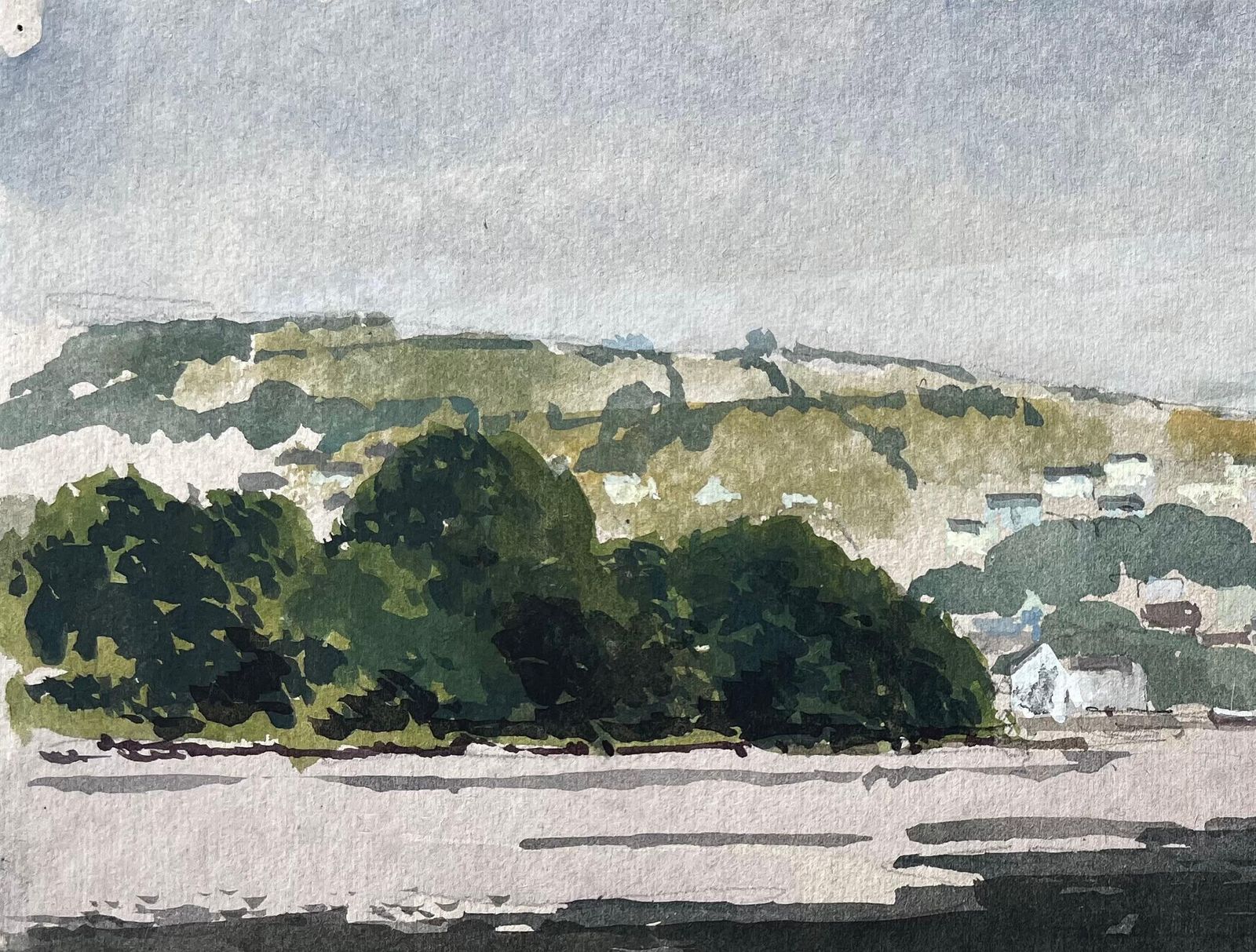 Anthony Herbert Estuary View With Boats And Hills Distant View Of Cardigan From St Dogmaels 1980 photo for sale