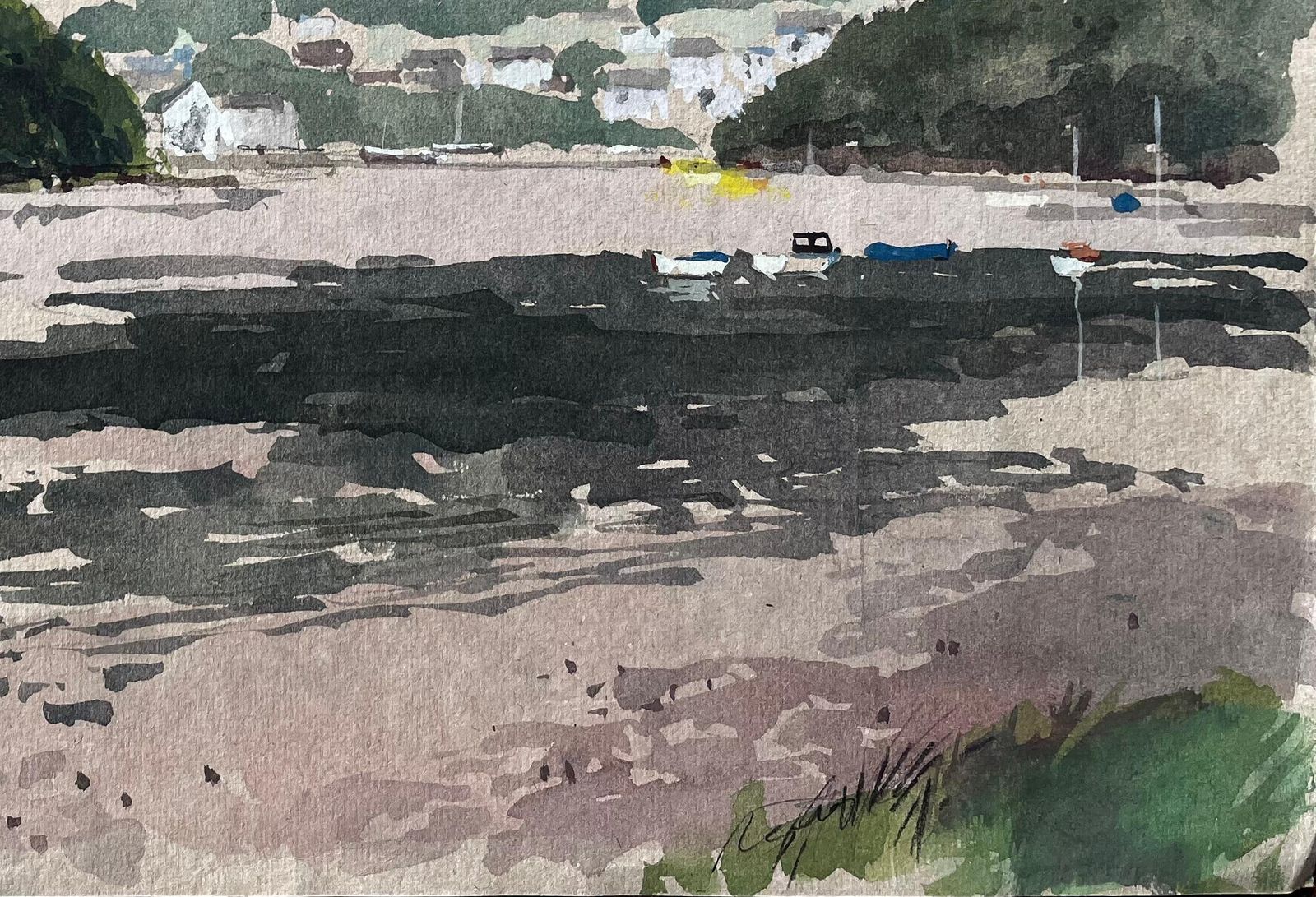 Anthony Herbert Estuary View With Boats And Hills Distant View Of Cardigan From St Dogmaels 1980 photo Art