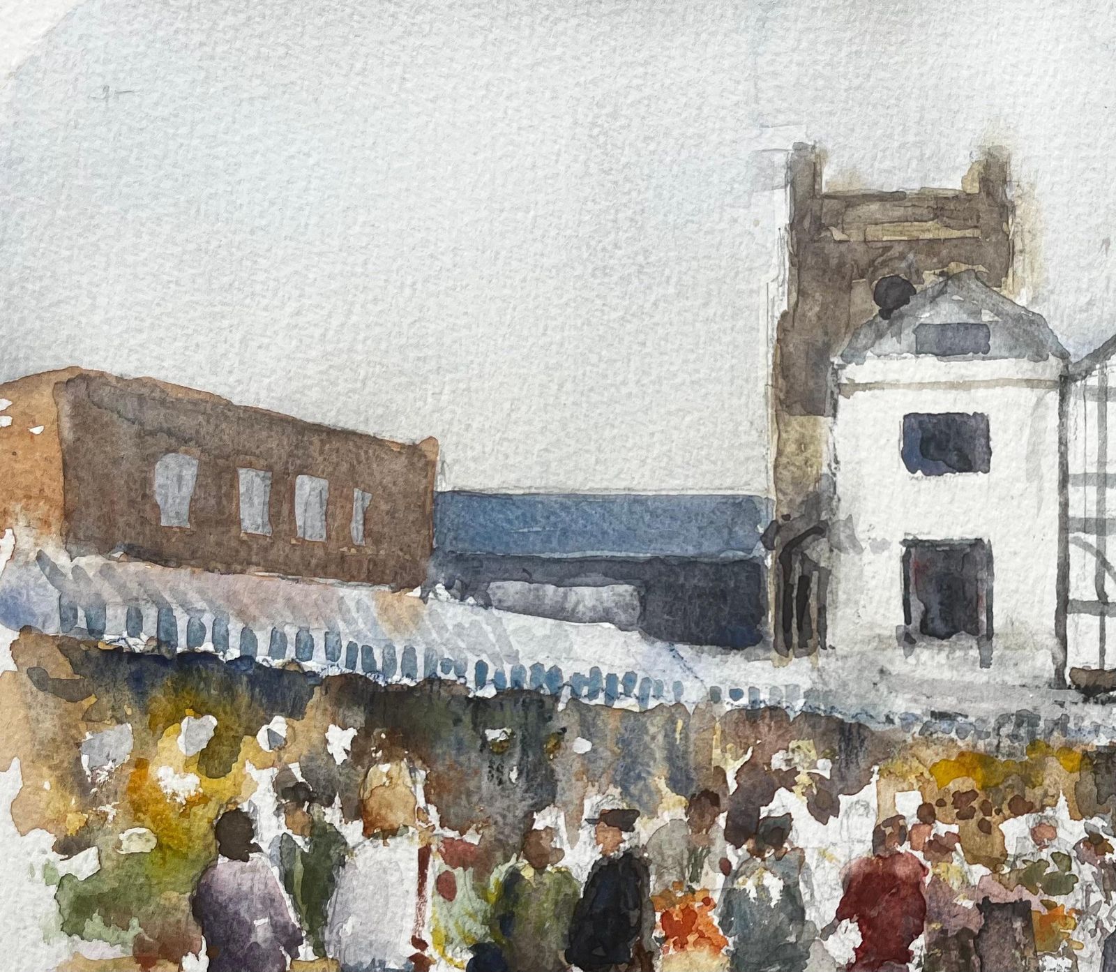 Anthony Herbert Kingston Market London Watercolour Of Bustling Street Scene With Tudor Facade photo 440.0