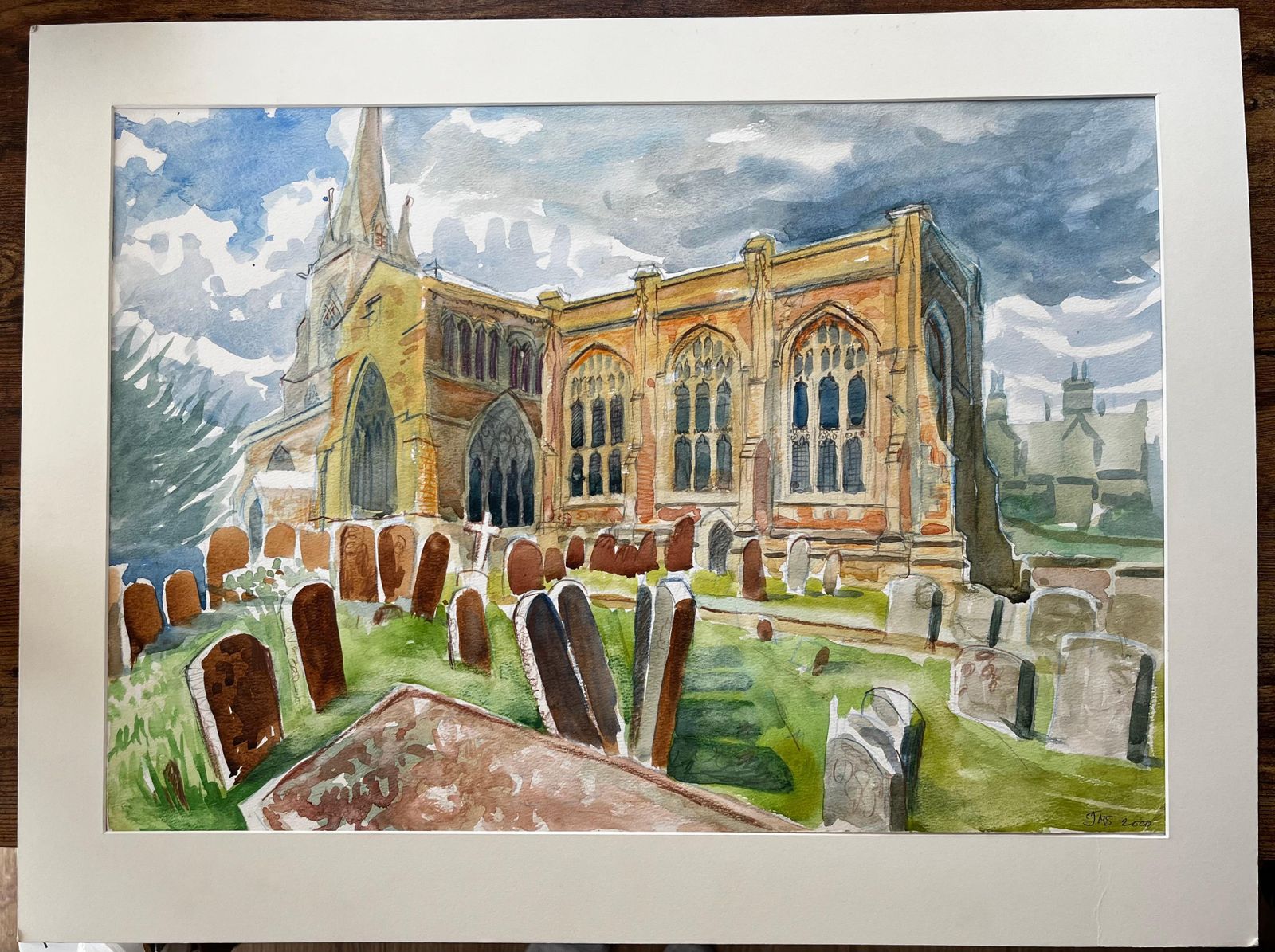 John Steane (B.1931) Adderbury Church Oxfordshire Watercolour With Gravestones And Dramatic Sky 2000 photo furniture