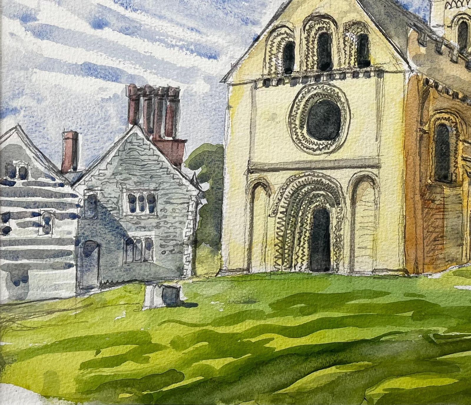 John Steane (B.1931) Iffley Church Oxfordshire Romanesque Architecture British Church Painting photo 445.0