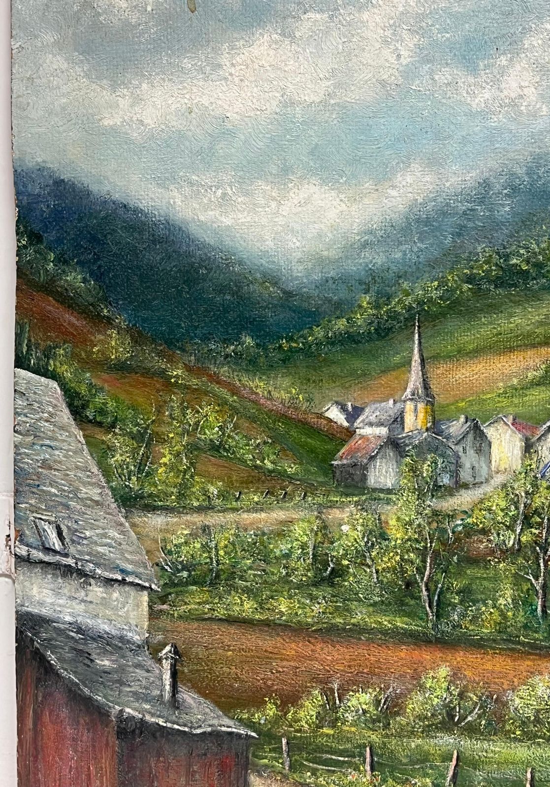 Jean Fourie Village Church Hidden In The French Valleys 20th C. Oil Painting Landscape photo 450.0
