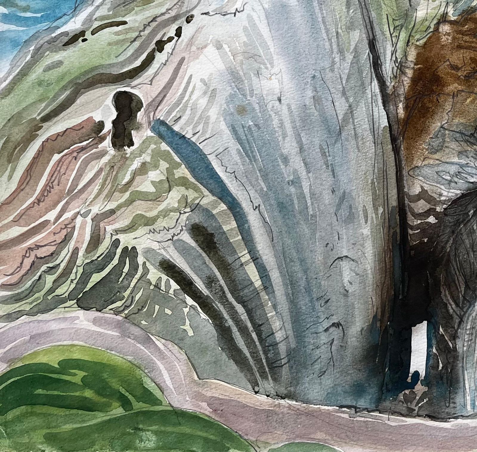 John Steane (B.1931) Dramatic Coastal Cliff Chasm And Sea View Expressive Watercolour By John Steane photo 275.0