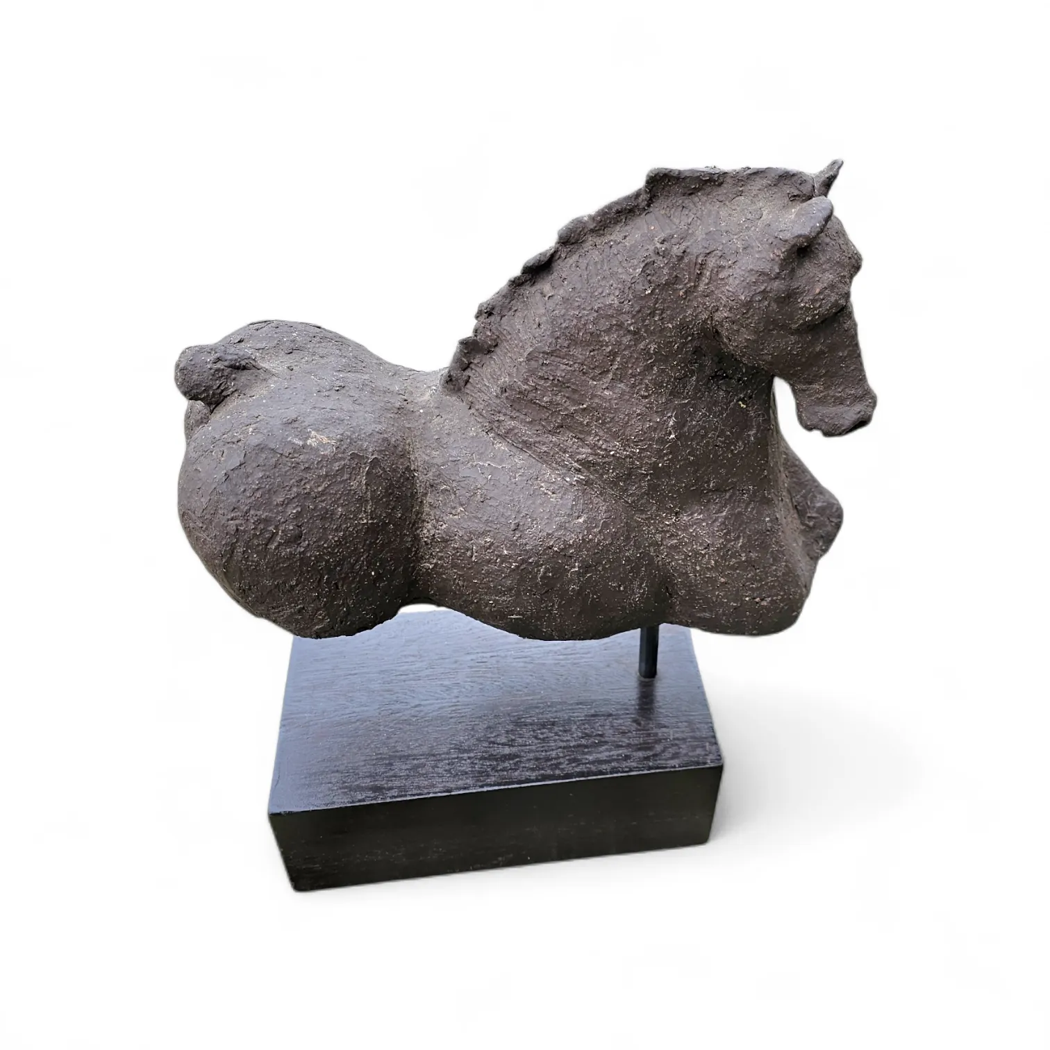 Ceramic Sculpture / Horse Torso On A Wooden Pedestal /