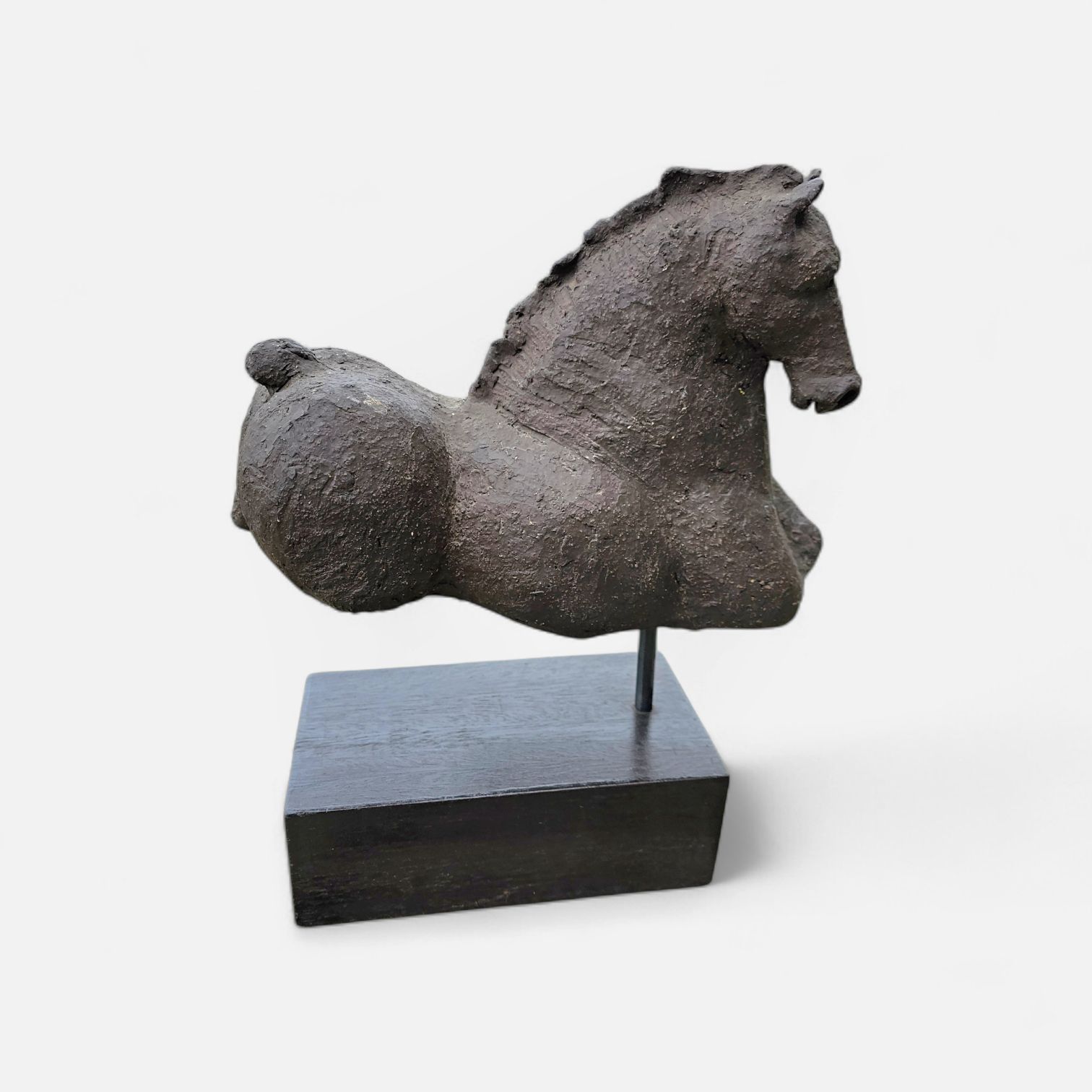 Ceramic Sculpture / Horse Torso On A Wooden Pedestal / photo buy