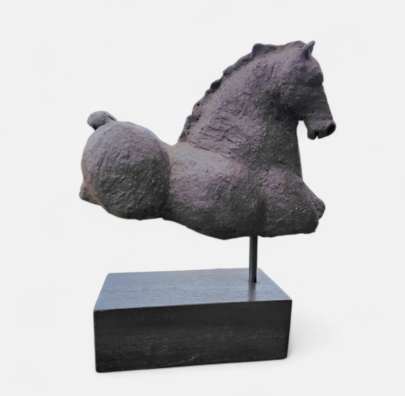 Ceramic Sculpture / Horse Torso On A Wooden Pedestal / photo vintage