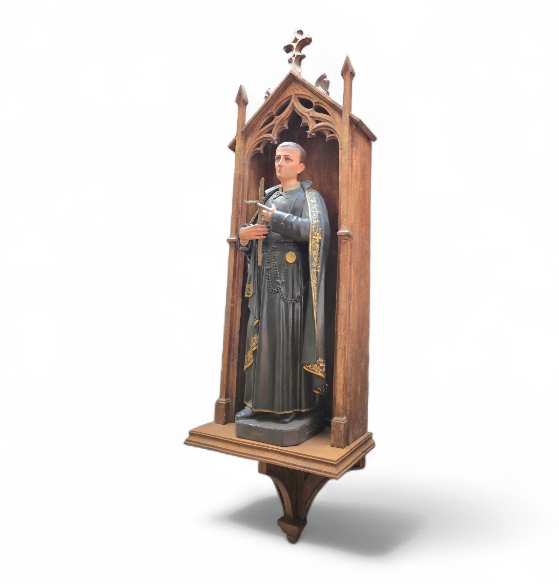 Statue Of A Religious Figure / Patron Saint Gerard Majella / Placed In A Gothic Niche / Labeled / photo buy