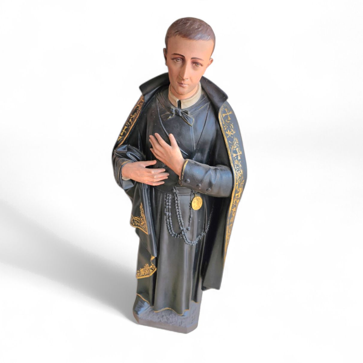 Statue Of A Religious Figure / Patron Saint Gerard Majella / Placed In A Gothic Niche / Labeled / photo vintage