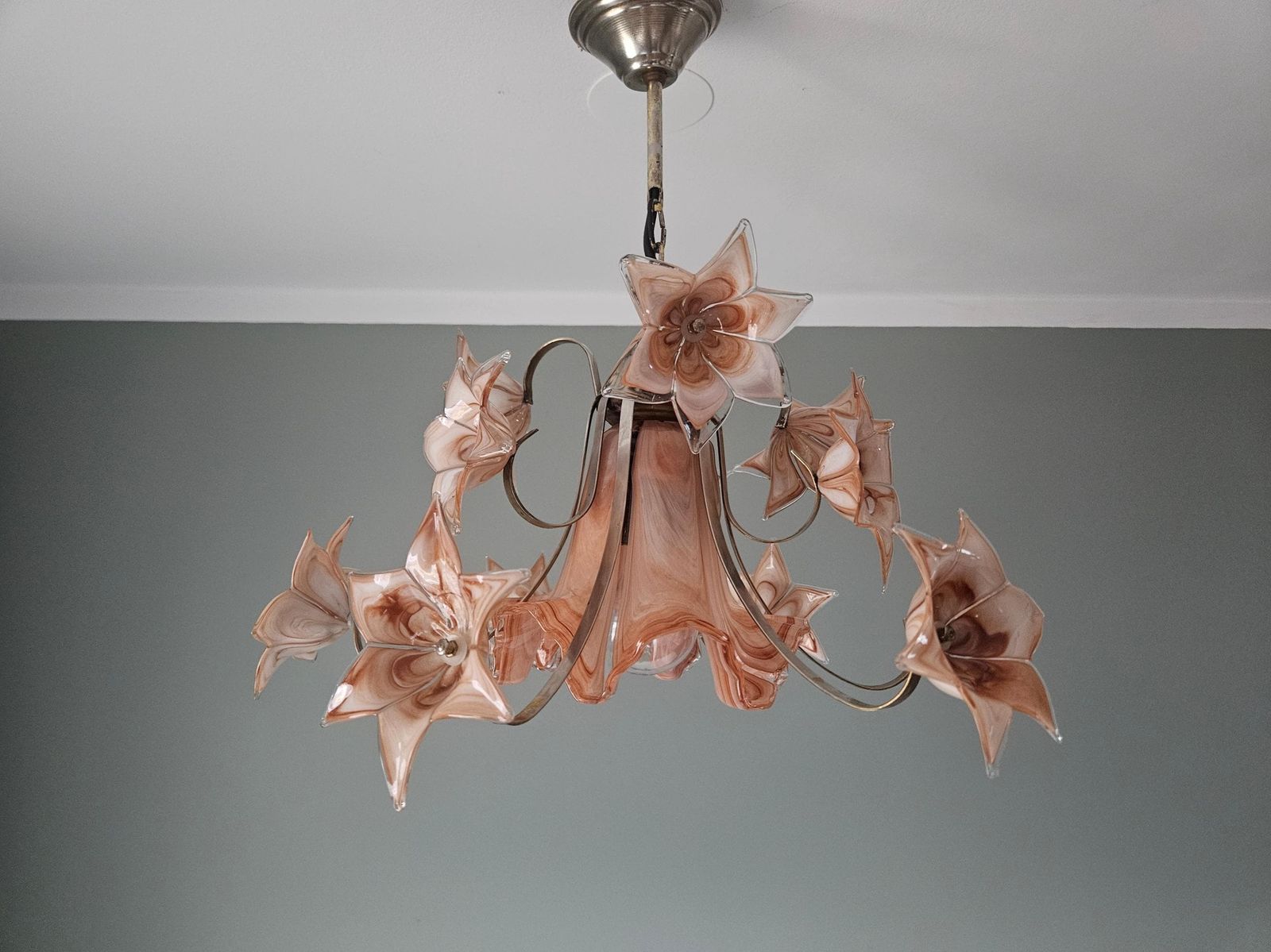 Vintage Murano Glass Chandelier – Hand Blown Floral Design, Venini Style