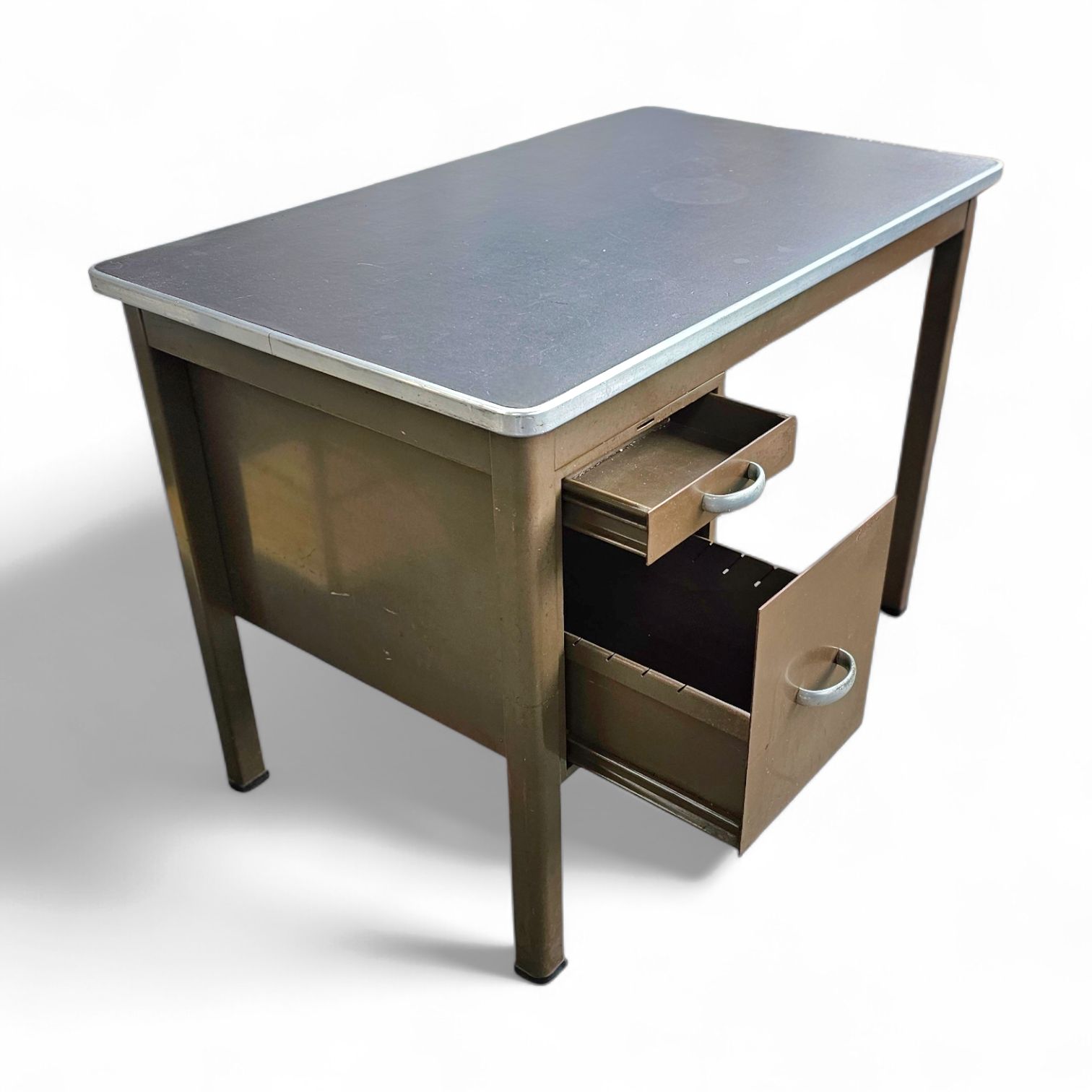 Industrial Brown Desk 1960s / Linoleum Inlay / Model 7231 / Gispen / 1950s photo 537.0