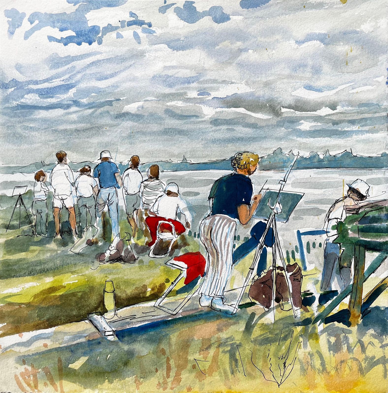 Ohn Steane (B.1931) Flatford Mill Painting Course Group Of Artists By British Painter John Steane 2013