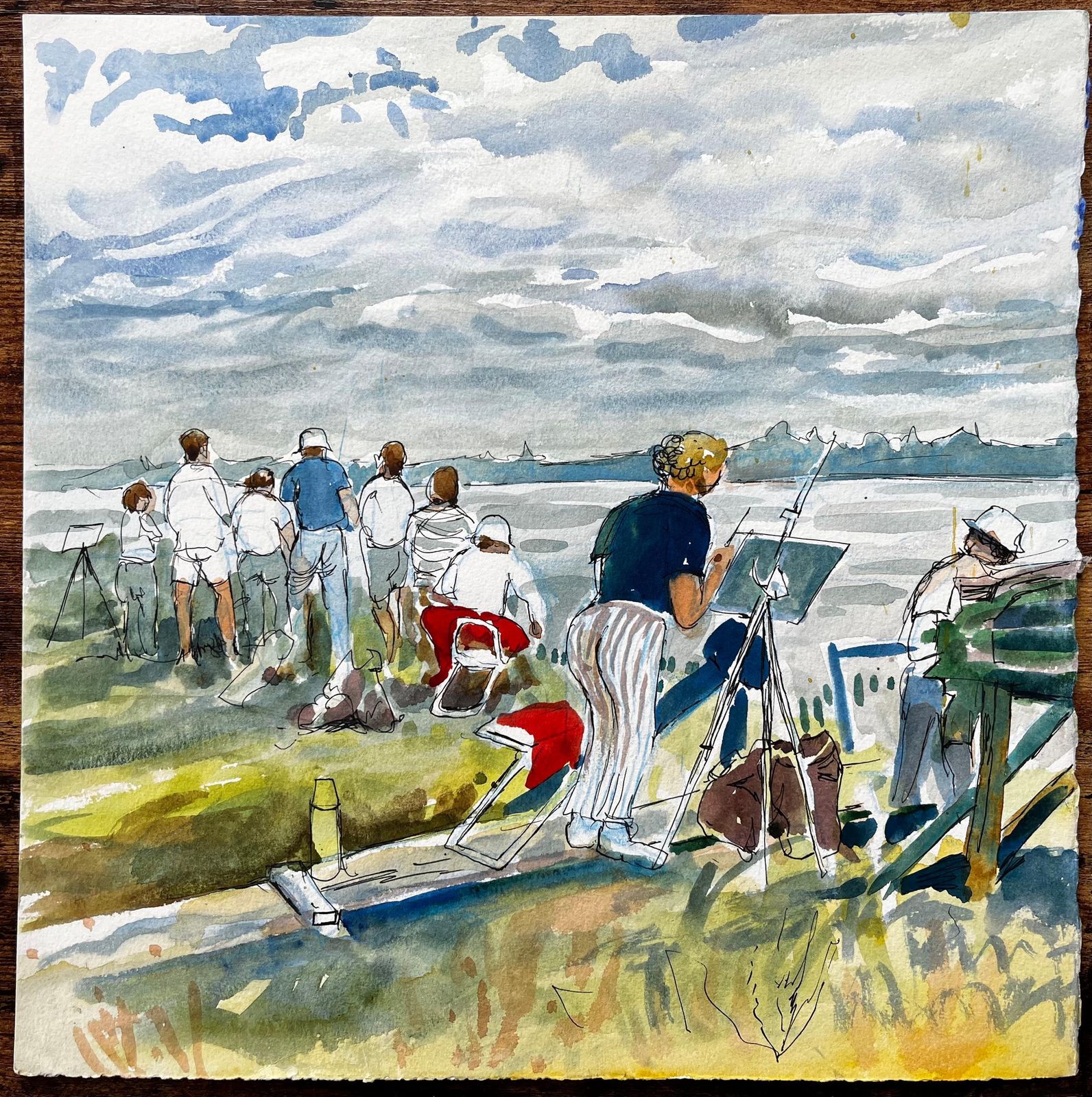 Ohn Steane (B.1931) Flatford Mill Painting Course Group Of Artists By British Painter John Steane 2013 photo furniture