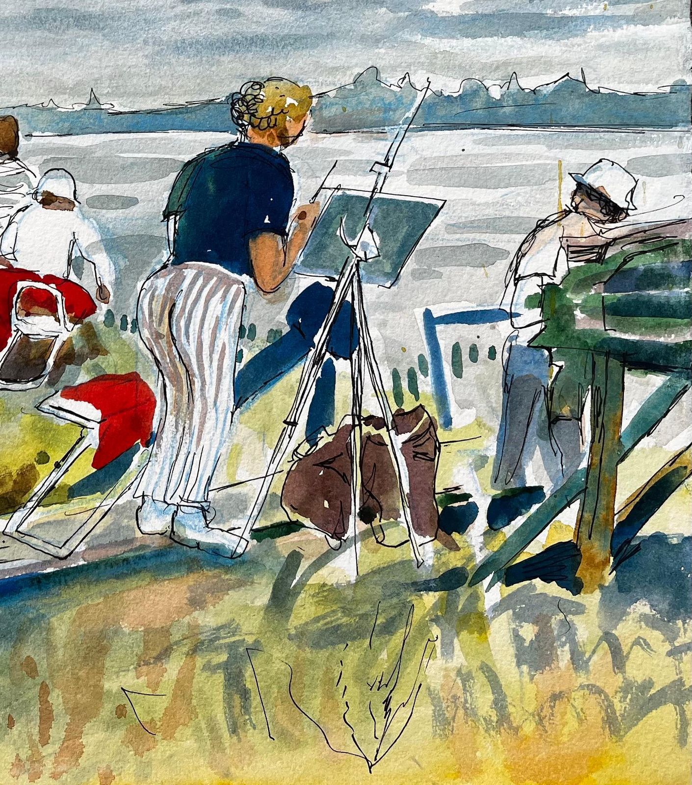 Ohn Steane (B.1931) Flatford Mill Painting Course Group Of Artists By British Painter John Steane 2013 photo for sale
