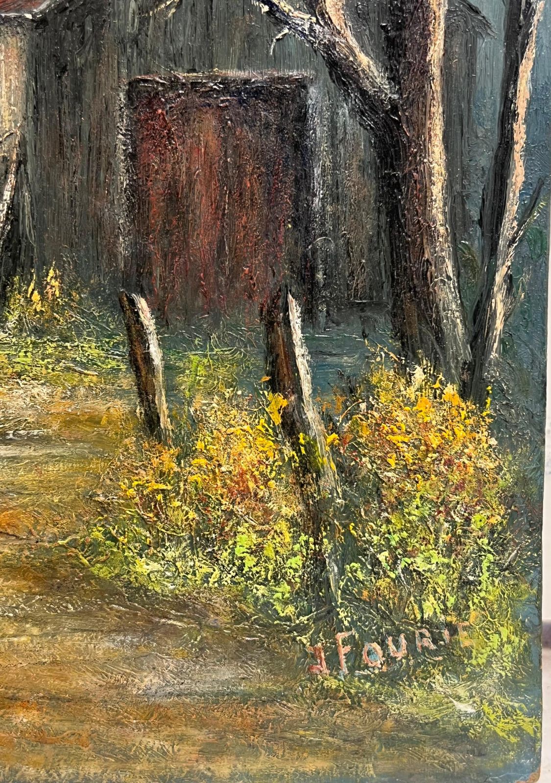 Jean Fourie Country Road With Bare Trees And Winter Barn Landscape Oil Painting photo for sale