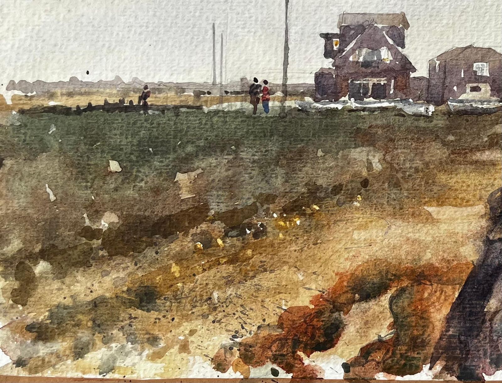 Anthony Herbert Walberswick Coastal Cottages With Figures And Fishing Shed Watercolour Scene photo 560.0
