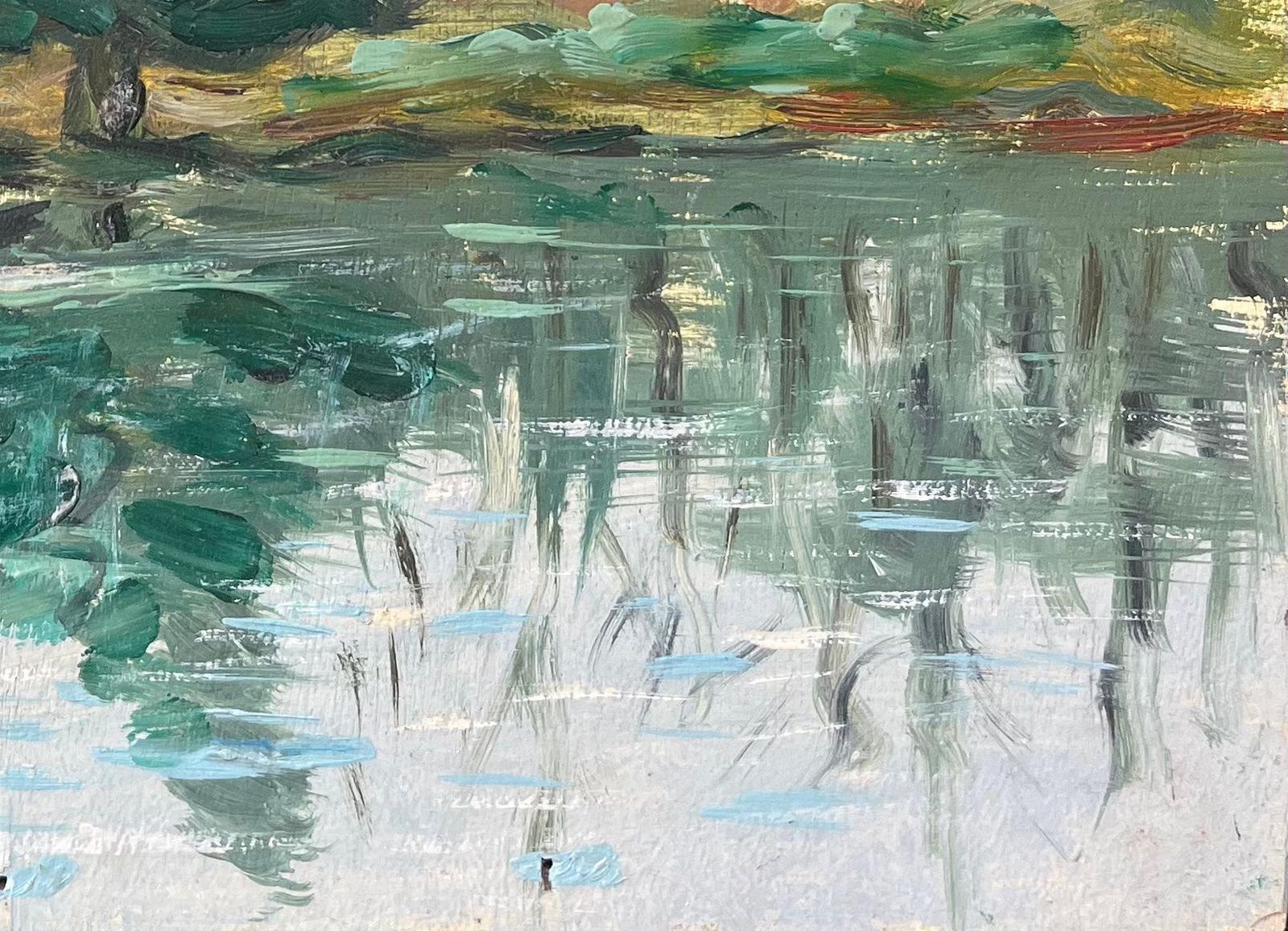 French Impressionist Oil Painting Of A Figure Rowing Along A Tranquil River photo 515.0