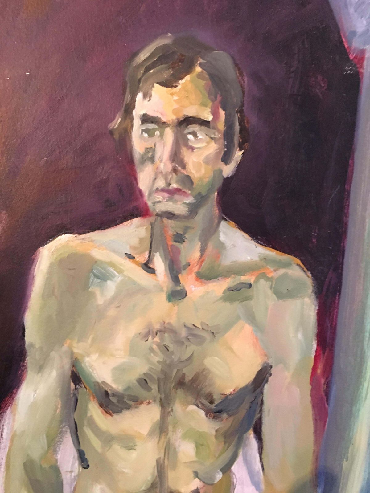 English 20th Century Nude Male Portrait, Burgundy Colour, Original Oil Painting C.1950s photo for sale