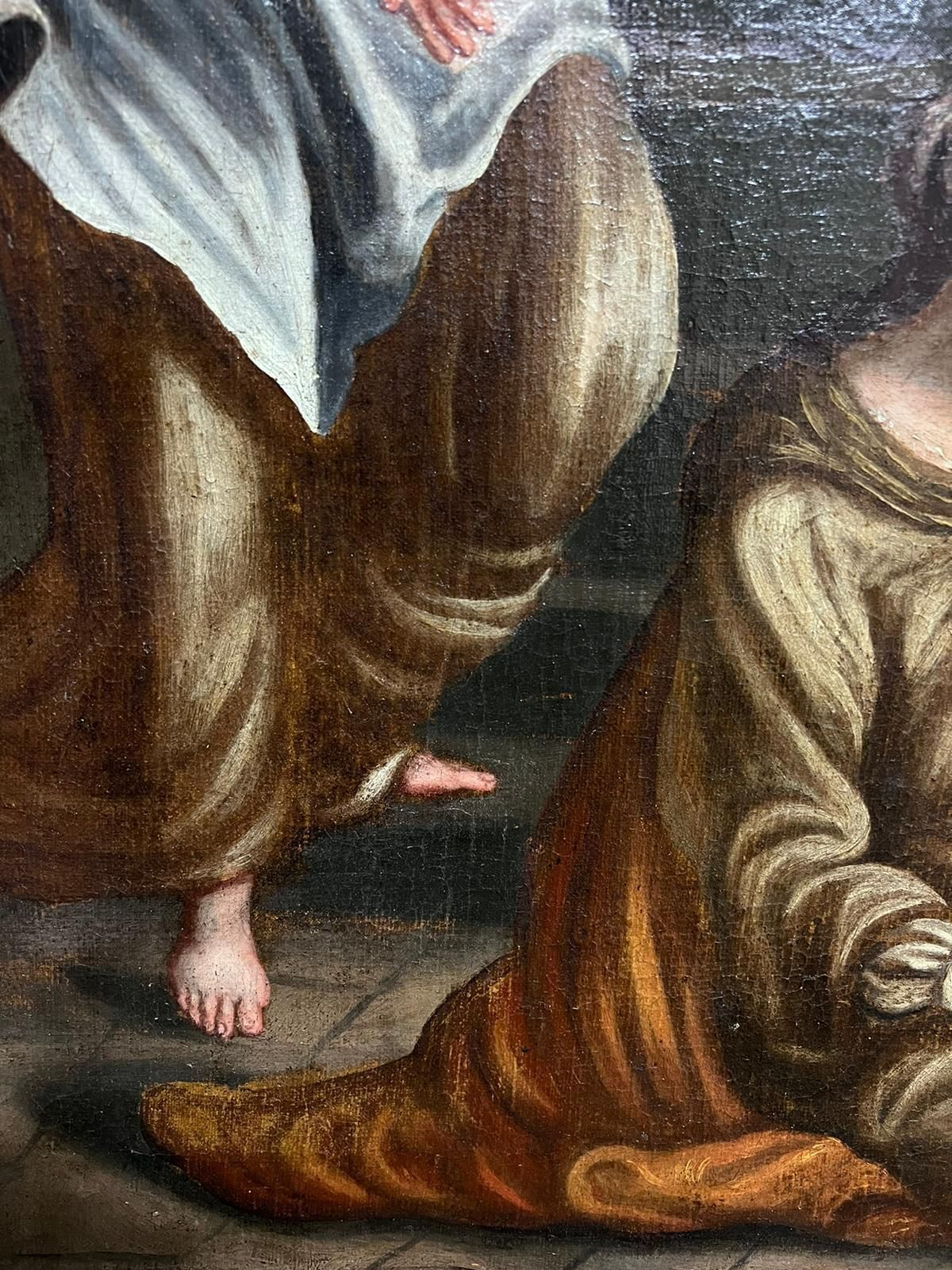 Italian 17th Century Old Master Huge I1600's Italian Old Master Oil On Canvas Jesus At House Of Mary & Martha 17th Century photo vinterior