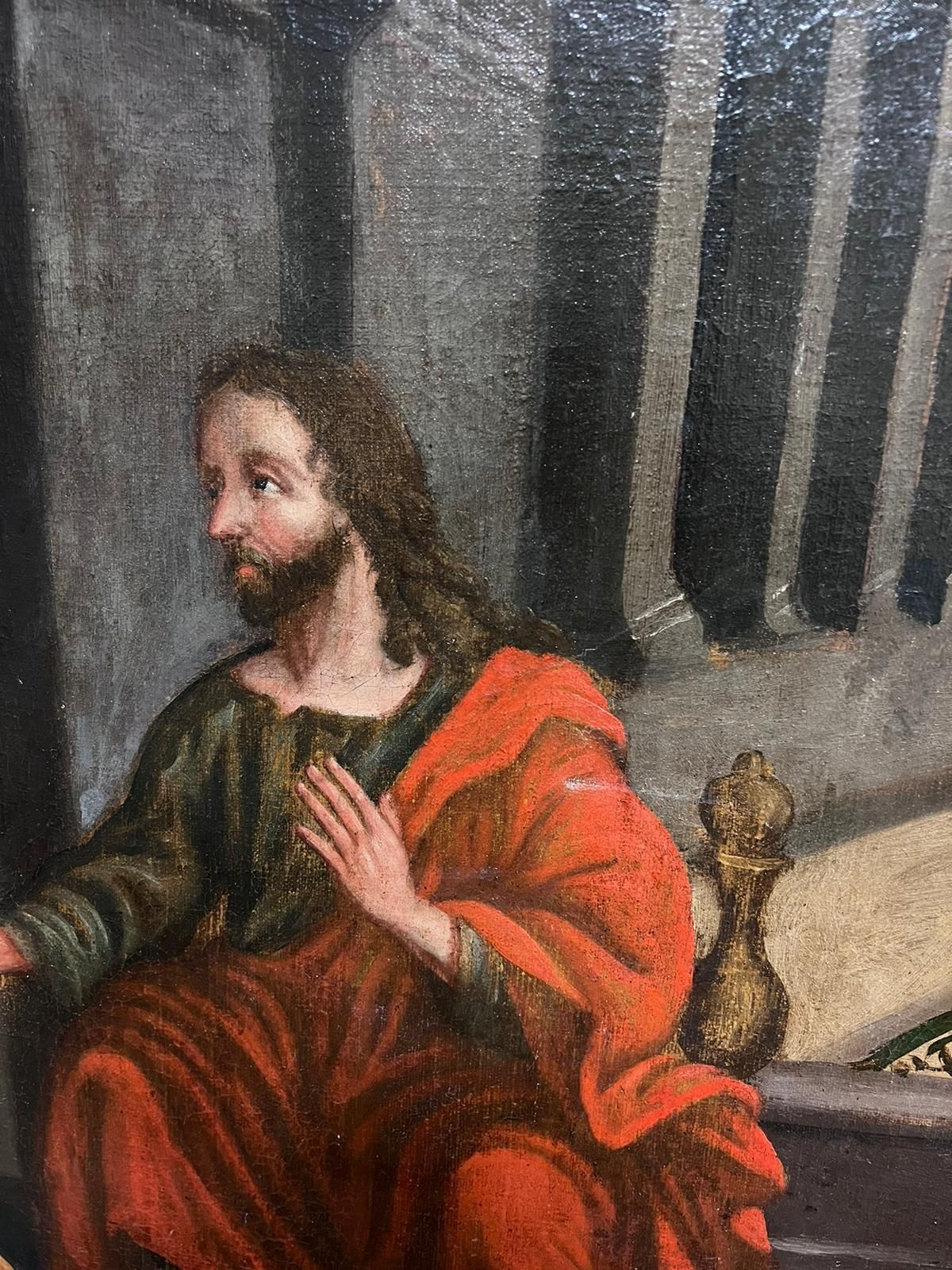 Italian 17th Century Old Master Huge I1600's Italian Old Master Oil On Canvas Jesus At House Of Mary & Martha 17th Century photo buy