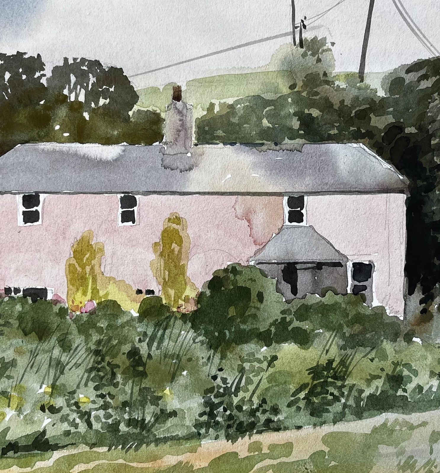 Anthony Herbert Bude Cornwall Pink House Landscape With Trees And Garden Watercolour 1978 photo 460.0