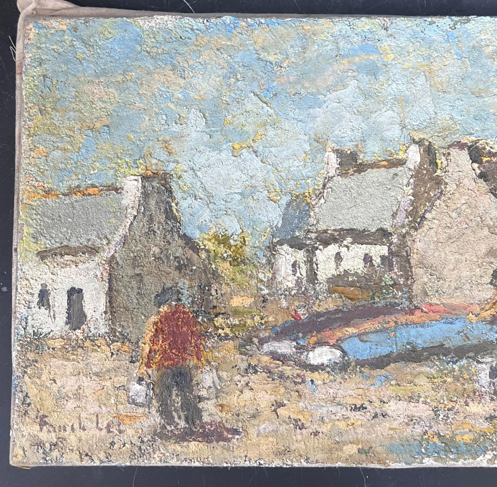 Fanch Lel The Fisherman In Preparation In A French Village Landscape Oil Painting photo for sale