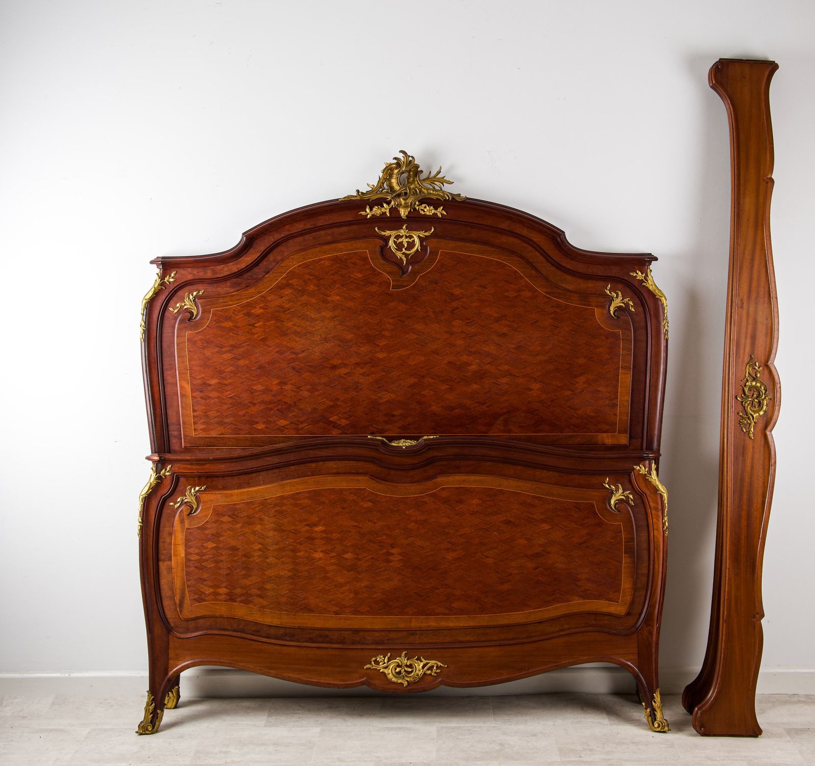 Stunning Antique French Kingwood Parquetry And Ormolu Mounted Bed photo Furniture