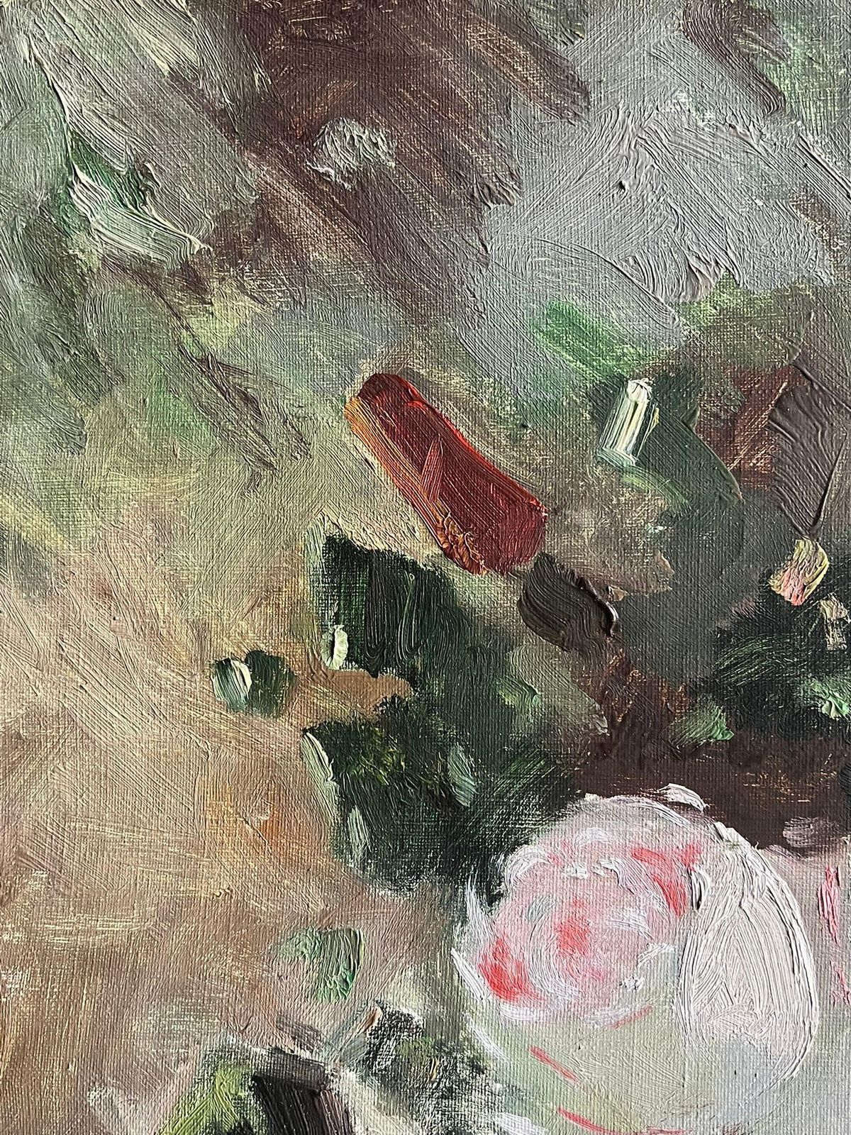Art French School Mid 20th Century French Vintage Floral Still Life With Roses In A Red Vase photo