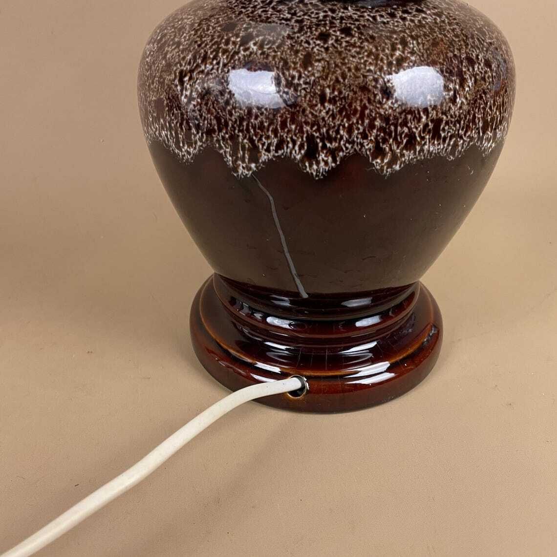photo for sale Ceramic Table Lamp Light Brown Mottled Speckled Round Glaze Finish C.1970's Porcelain Bedside Abstract Antique Vintage Marbled Lampshade