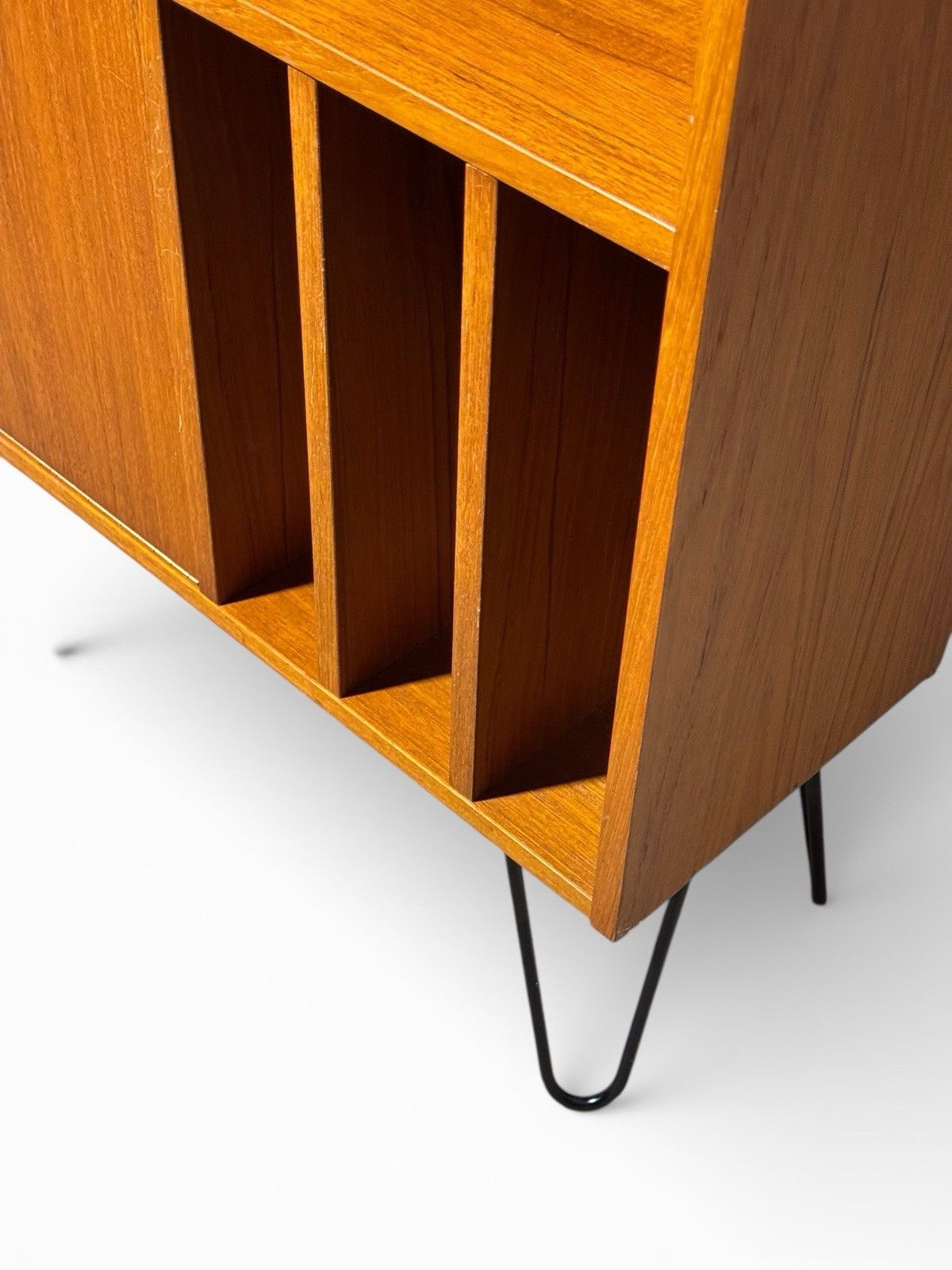 photo for sale Danish Poul Hundvead Teak Bookcase Record Cabinet Hair Pin Legs Retro C1970s