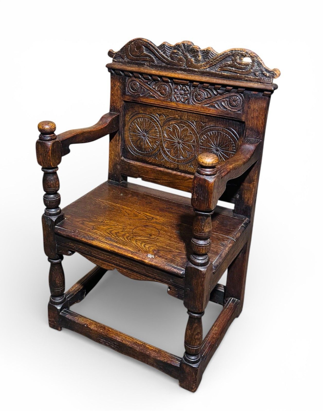 Antique Carved English Oak Wainscot Armchair Superior Quality C1670s Rare