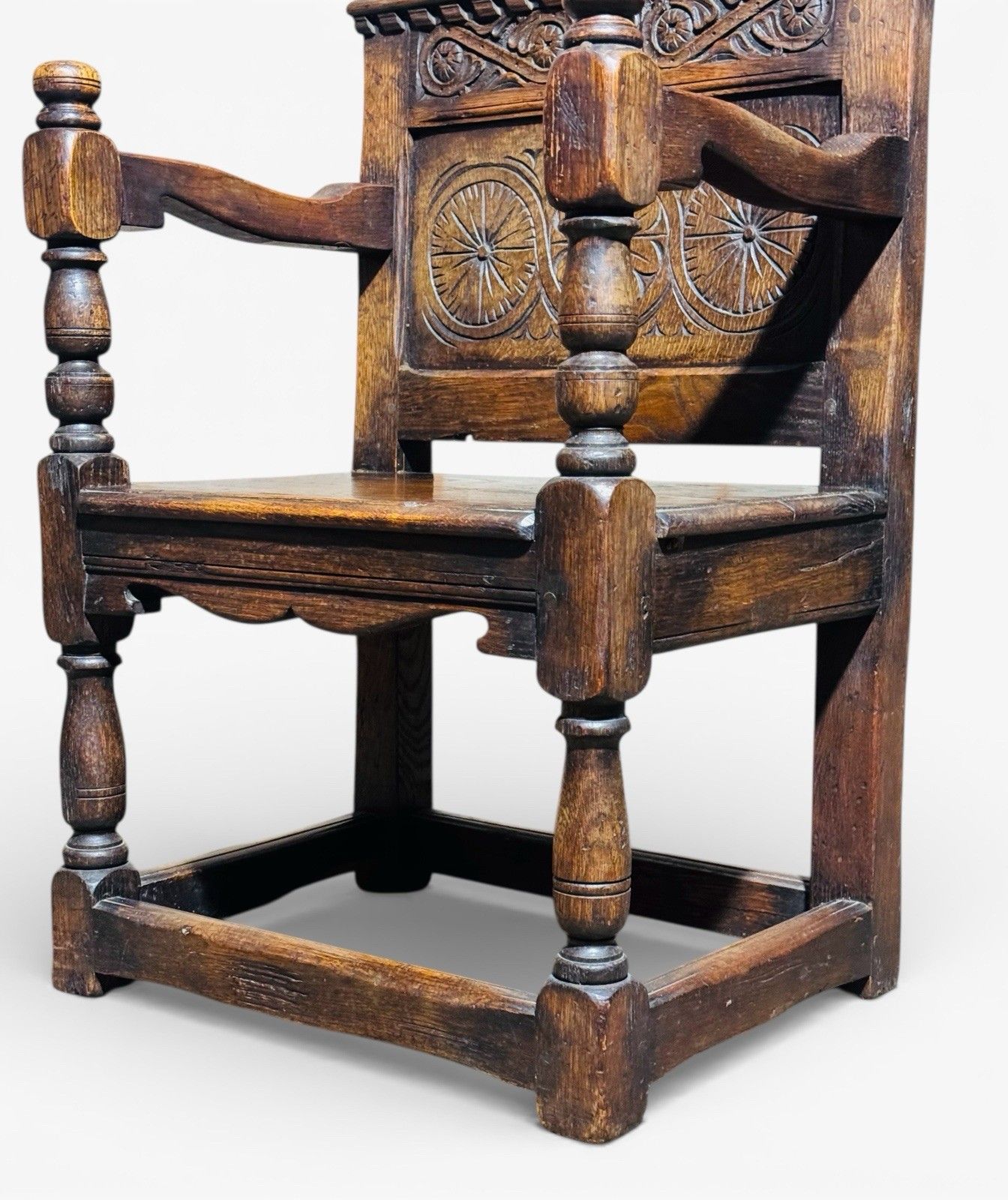 Antique Carved English Oak Wainscot Armchair Superior Quality C1670s Rare photo vintage