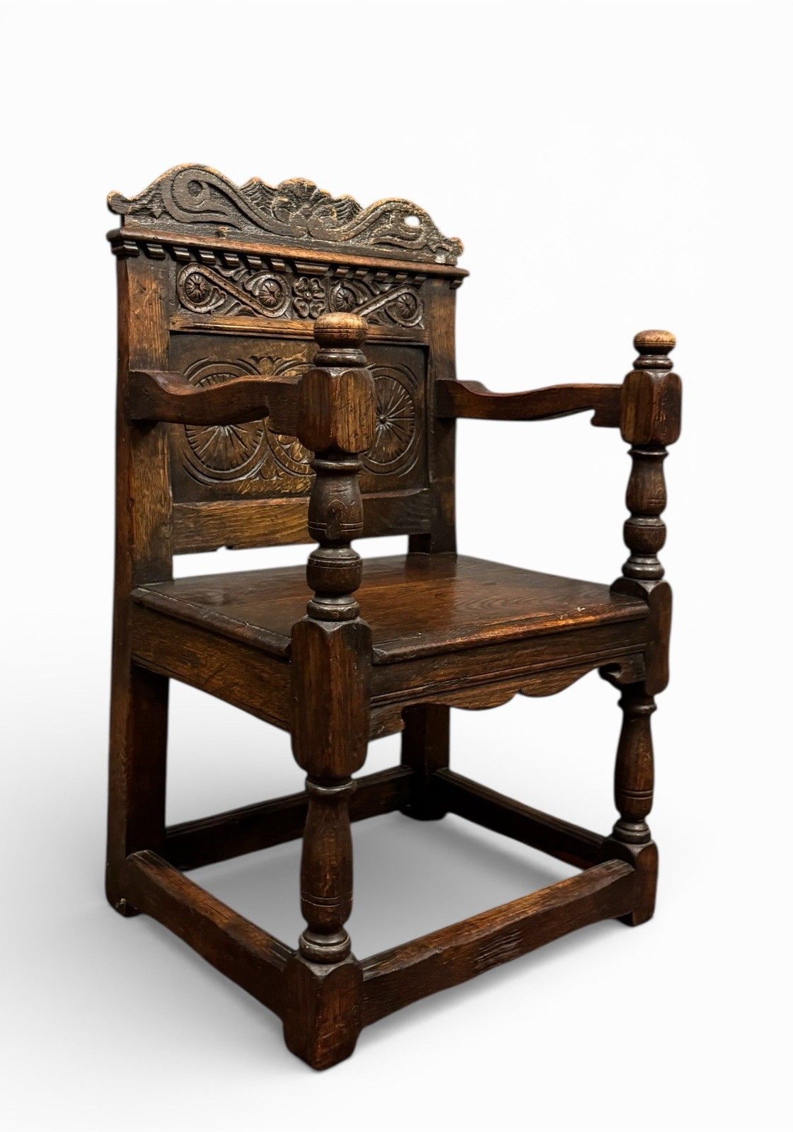 695.0 Antique Carved English Oak Wainscot Armchair Superior Quality C1670s Rare photo