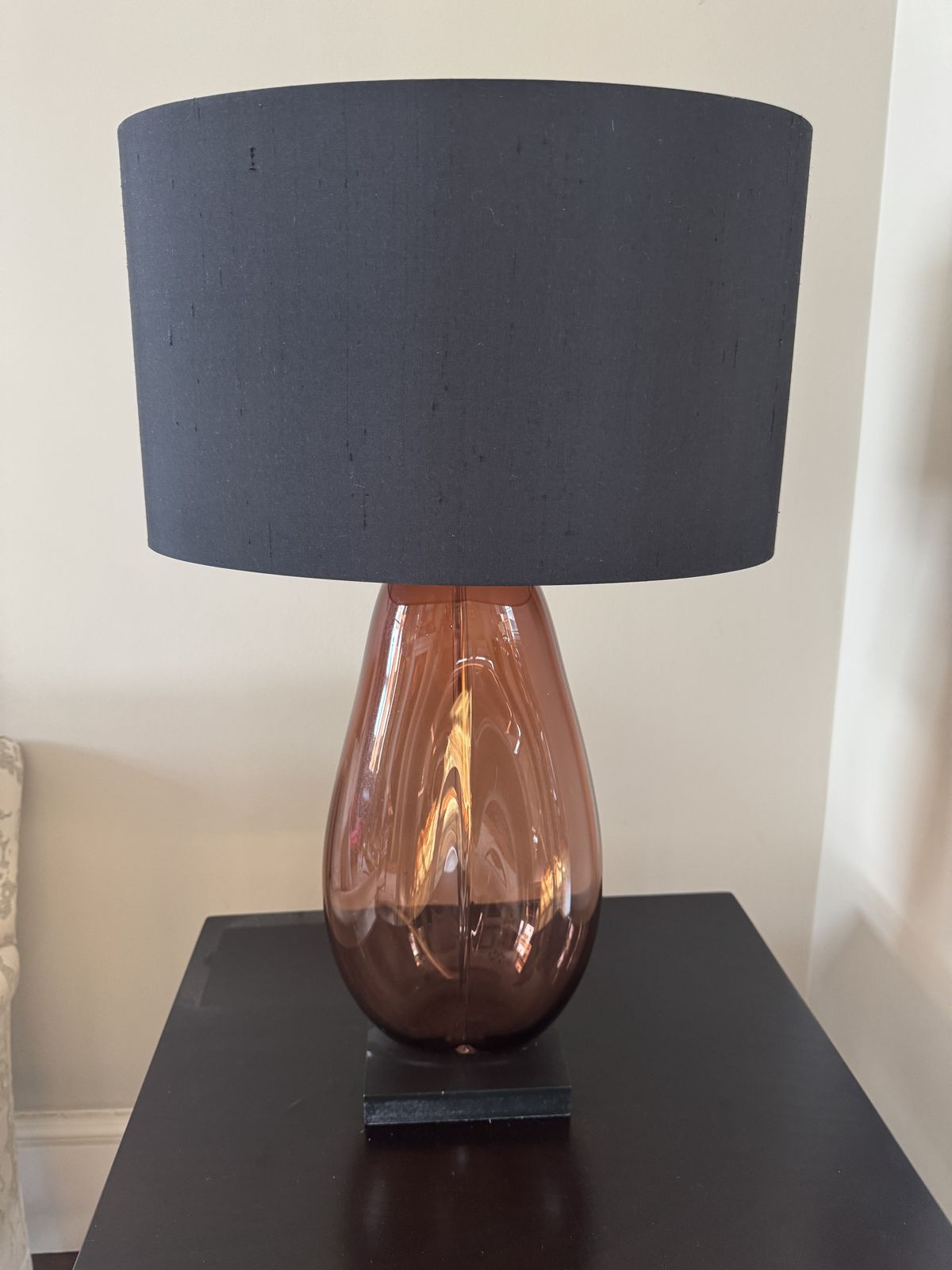 Pair Of Porta Romana Coffee Bean Table Lamps – Amber Glass