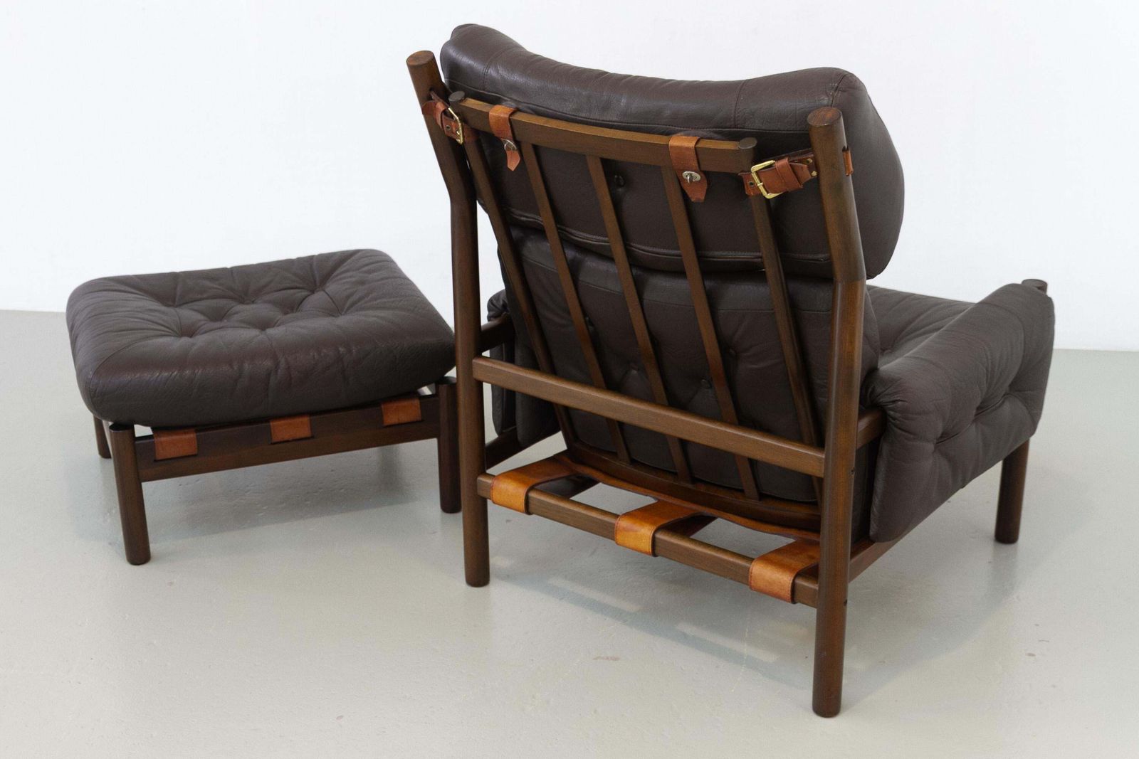 photo for sale Scandinavian Mid Century Safari Lounge Chair And Stool By Bruksbo, Norway. 1970s