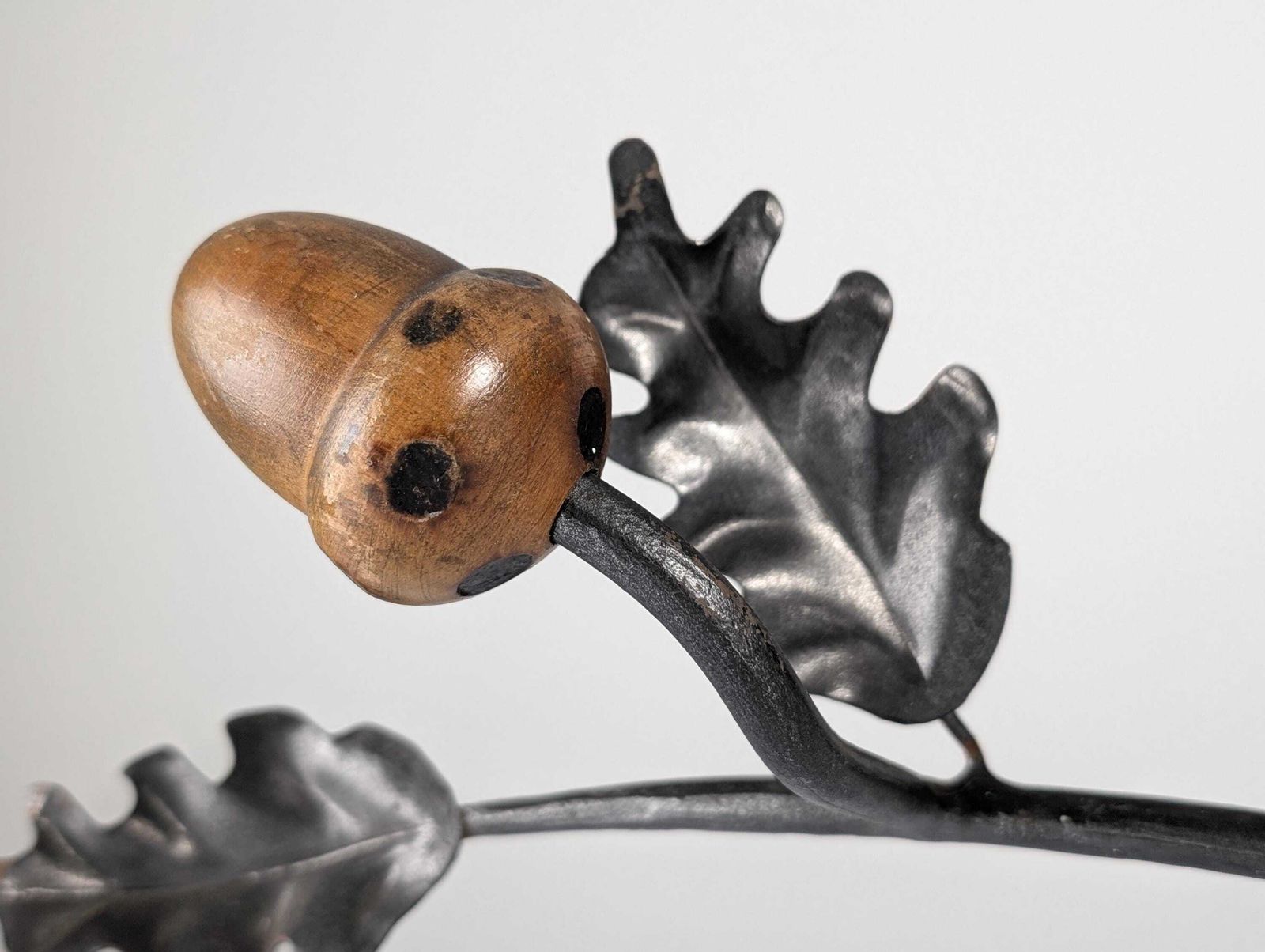 Signed Wrought Iron And Wood Acorns Coat Rack, 1960s photo Furniture