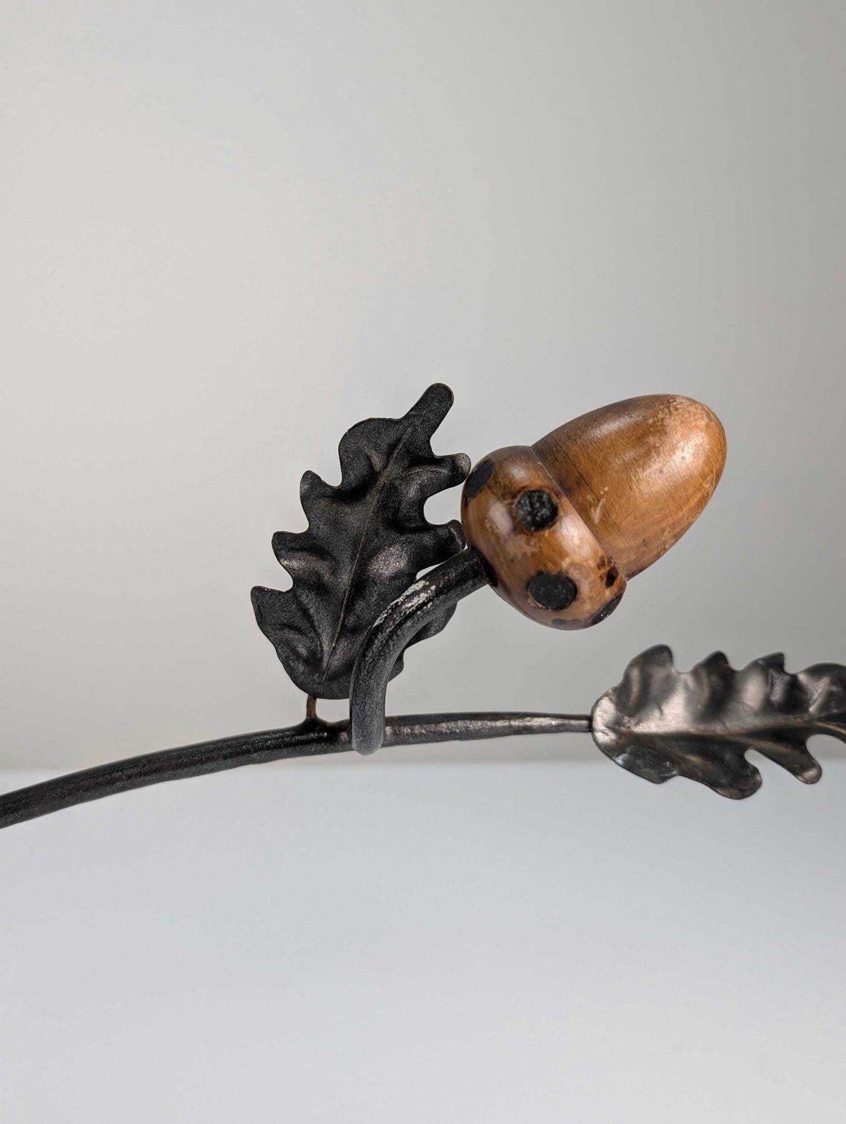photo furniture Signed Wrought Iron And Wood Acorns Coat Rack, 1960s