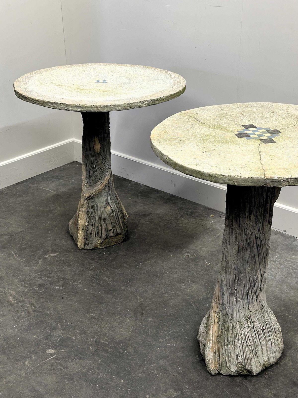 Pair Of Vintage Faux Bois Side Tables With Terrazzo Tops, Europe, 1970s. photo furniture